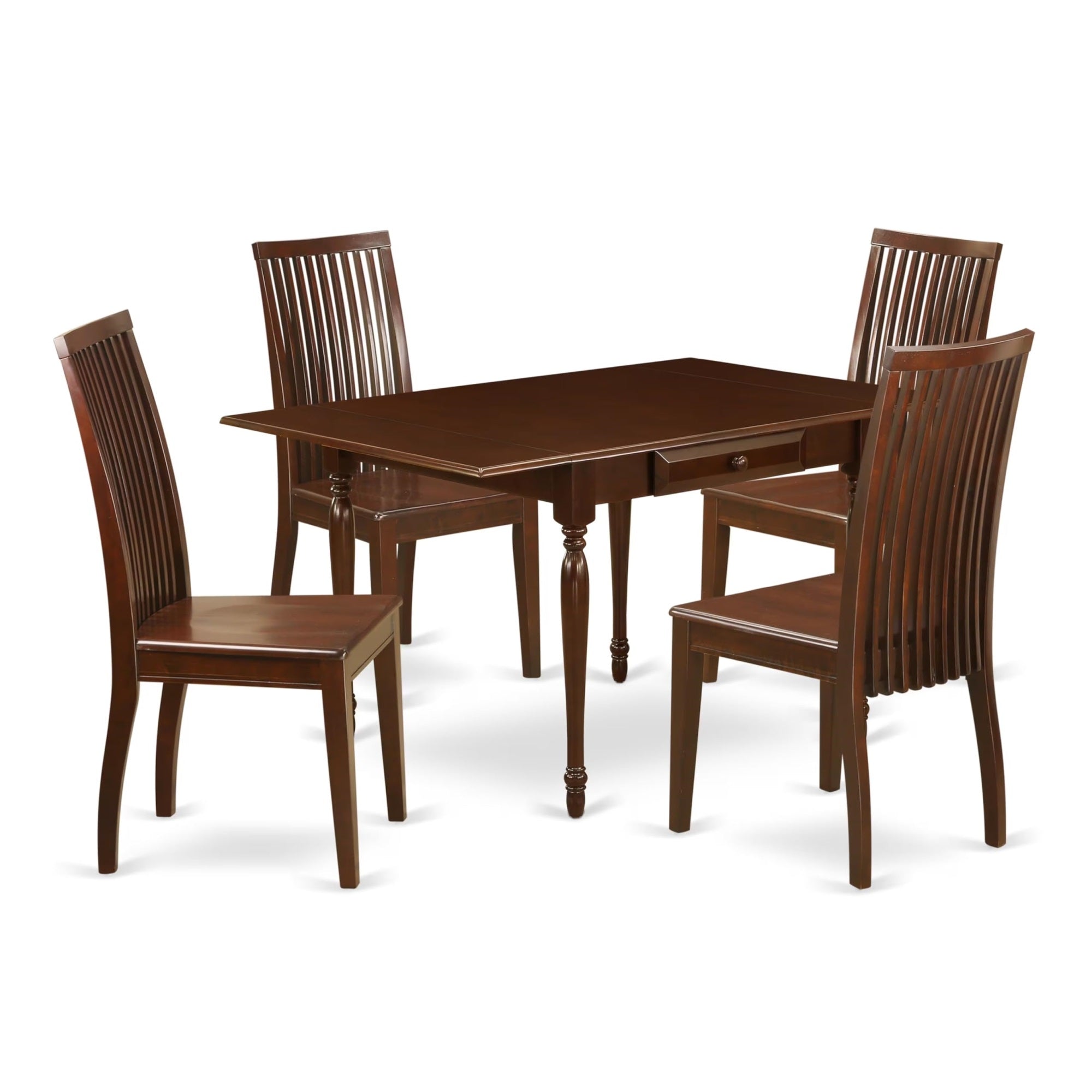Casafoyer Mzip5-Mah-W 5 Piece Kitchen Table & Chairs Set Includes A Rectangle Dining Table With Dropleaf And 4 Dining Room Chairs, 36X54 Inch, Mahogany