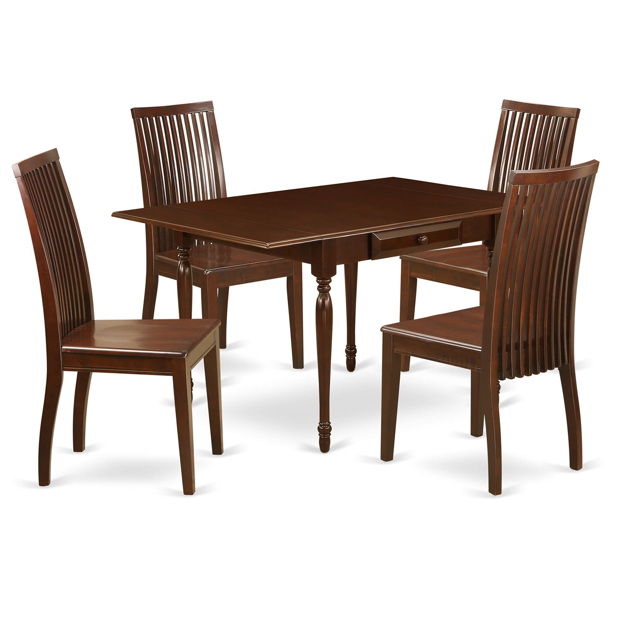 Ergode Mzip5-Mah-W Dining Kitchen Table Set, 5-Piece Rectangle Table With Dropleaf, 4 Stylish Dining Chairs, Mahogany Finish, Easy Assembly & Cleaning, High-Quality Asian Rubberwood