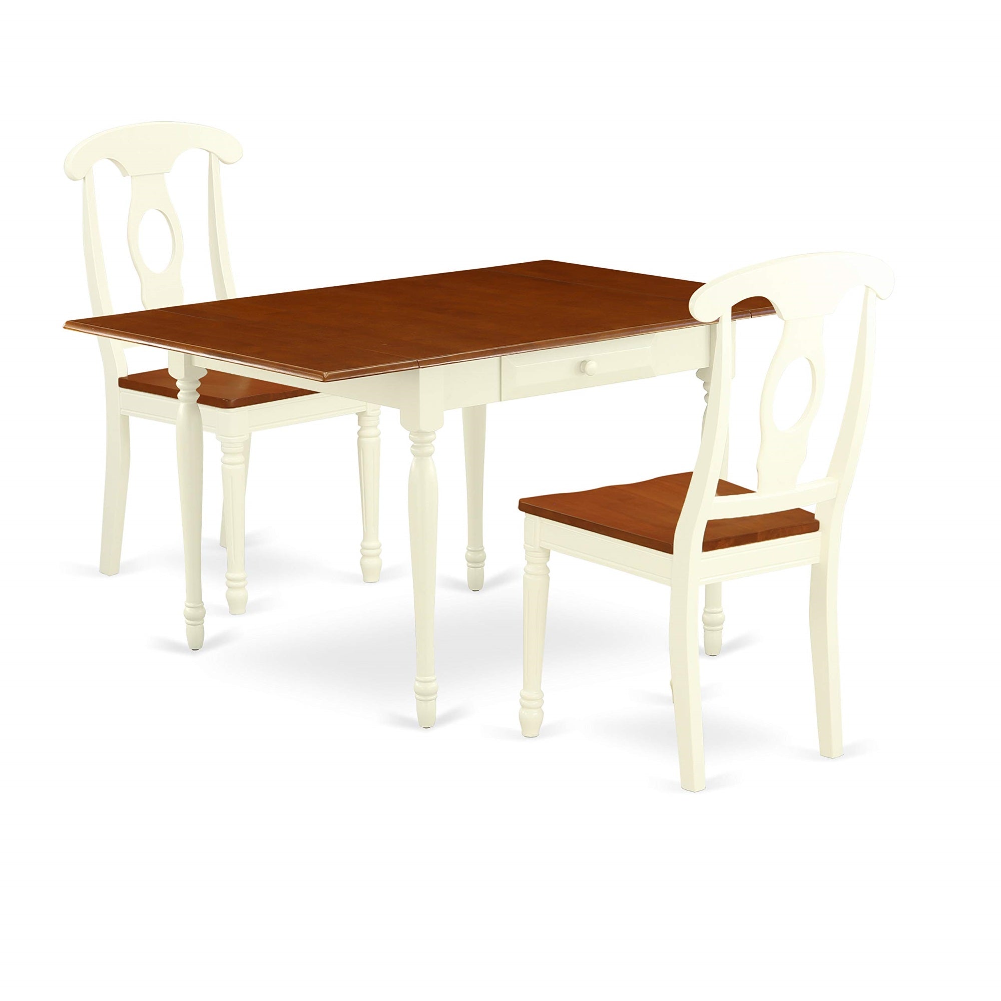 East West Furniture Mzke3-Whi-W Monza 3 Piece Set For Small Spaces Contains A Rectangle Dining Room Table With Dropleaf And 2 Wood Seat Chairs, 36X54 Inch