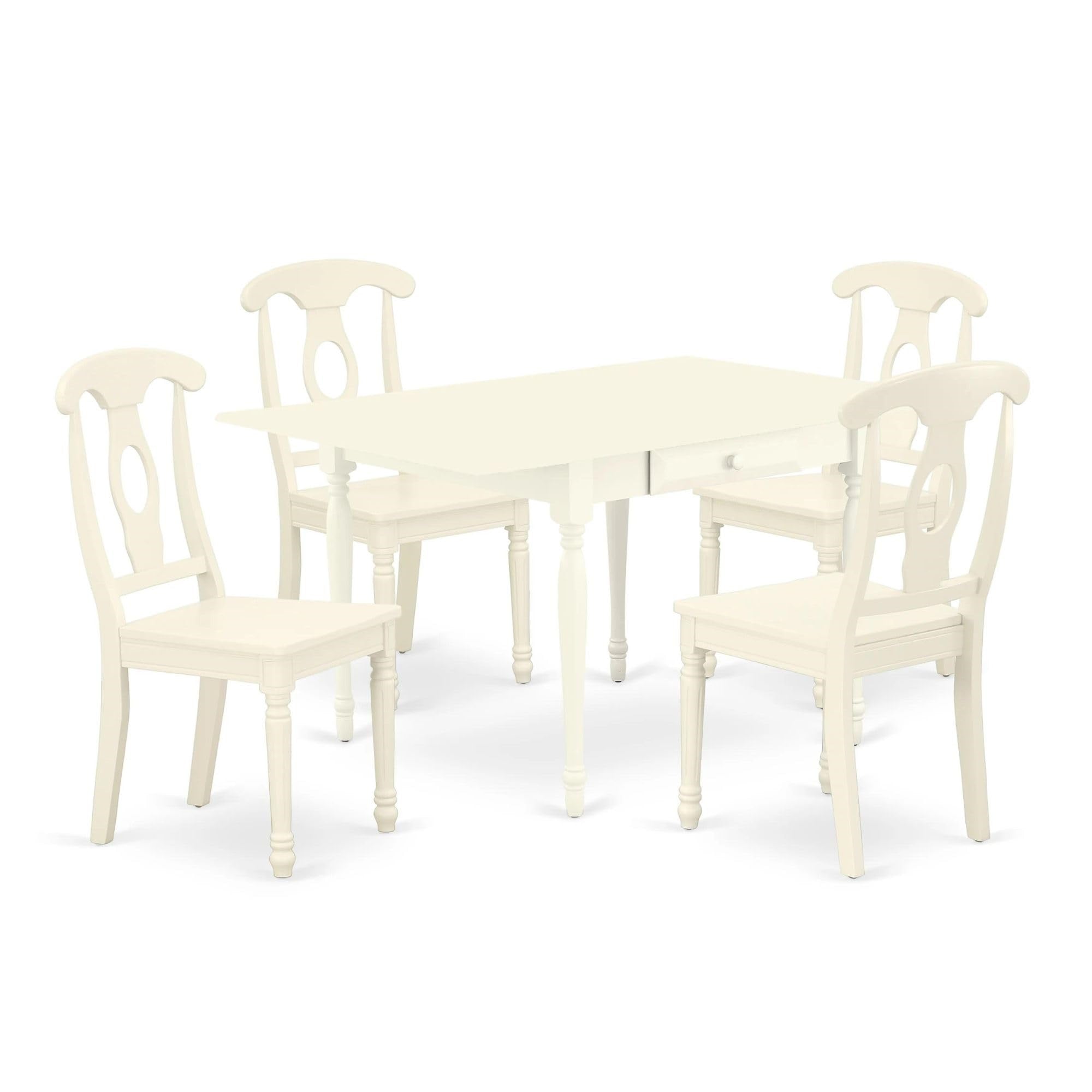 Casafoyer Mzke5-Lwh-W Monza 5 Piece Room Furniture Set Includes A Rectangle Kitchen Table With Dropleaf And 4 Dining Chairs, 36X54 Inch