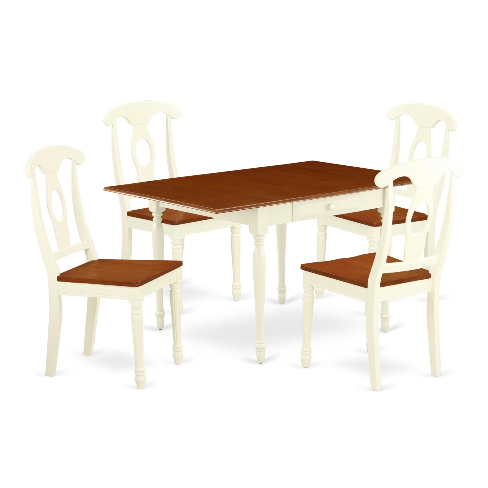 Casafoyer Mzke5-Whi-W 5 Piece Dining Set Includes A Rectangle Dining Room Table With Dropleaf And 4 Wood Seat Chairs, 36X54 Inch, Buttermilk & Cherry