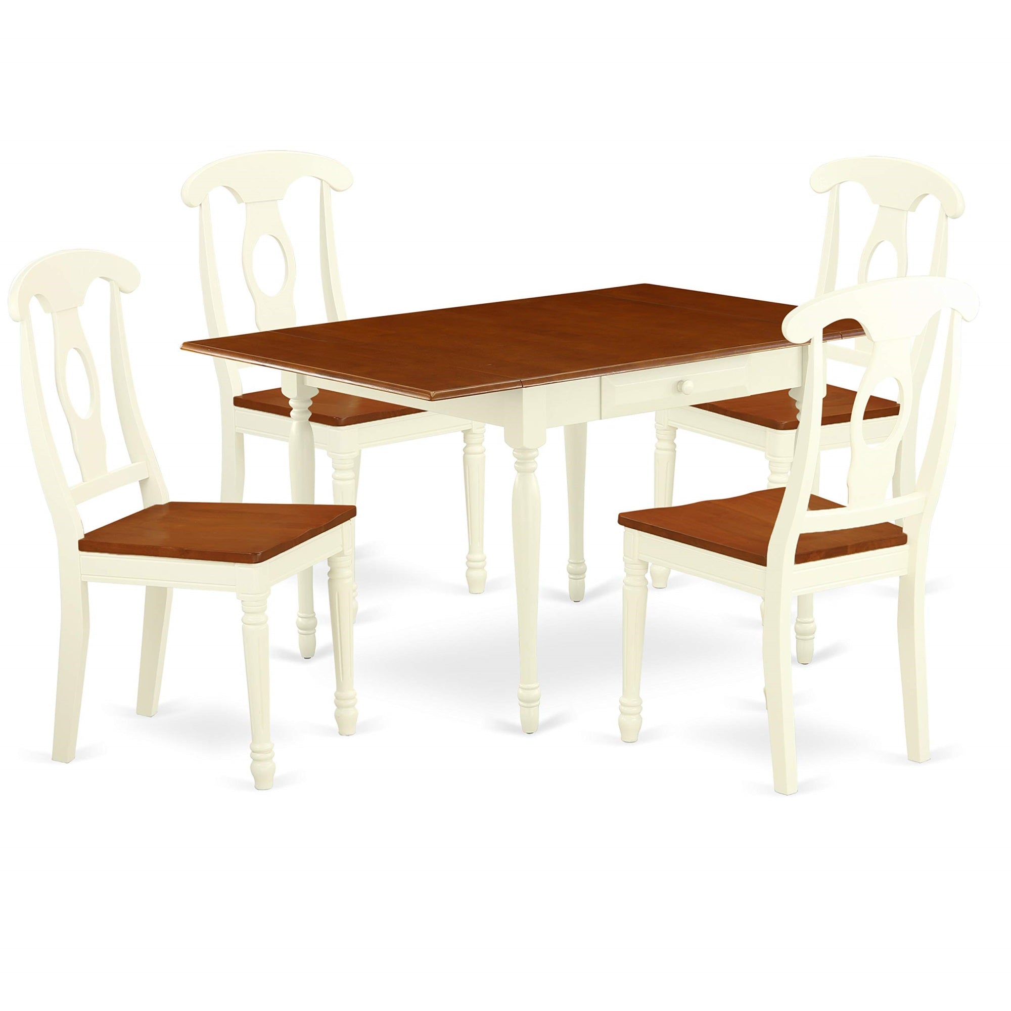 Ergode Mzke5-Whi-W, 5-Piece Dinette Set, Rectangle Table With Dropleaf, 4 Wood Seat Chairs, Buttermilk Finish, Easy Assembly & Maintenance