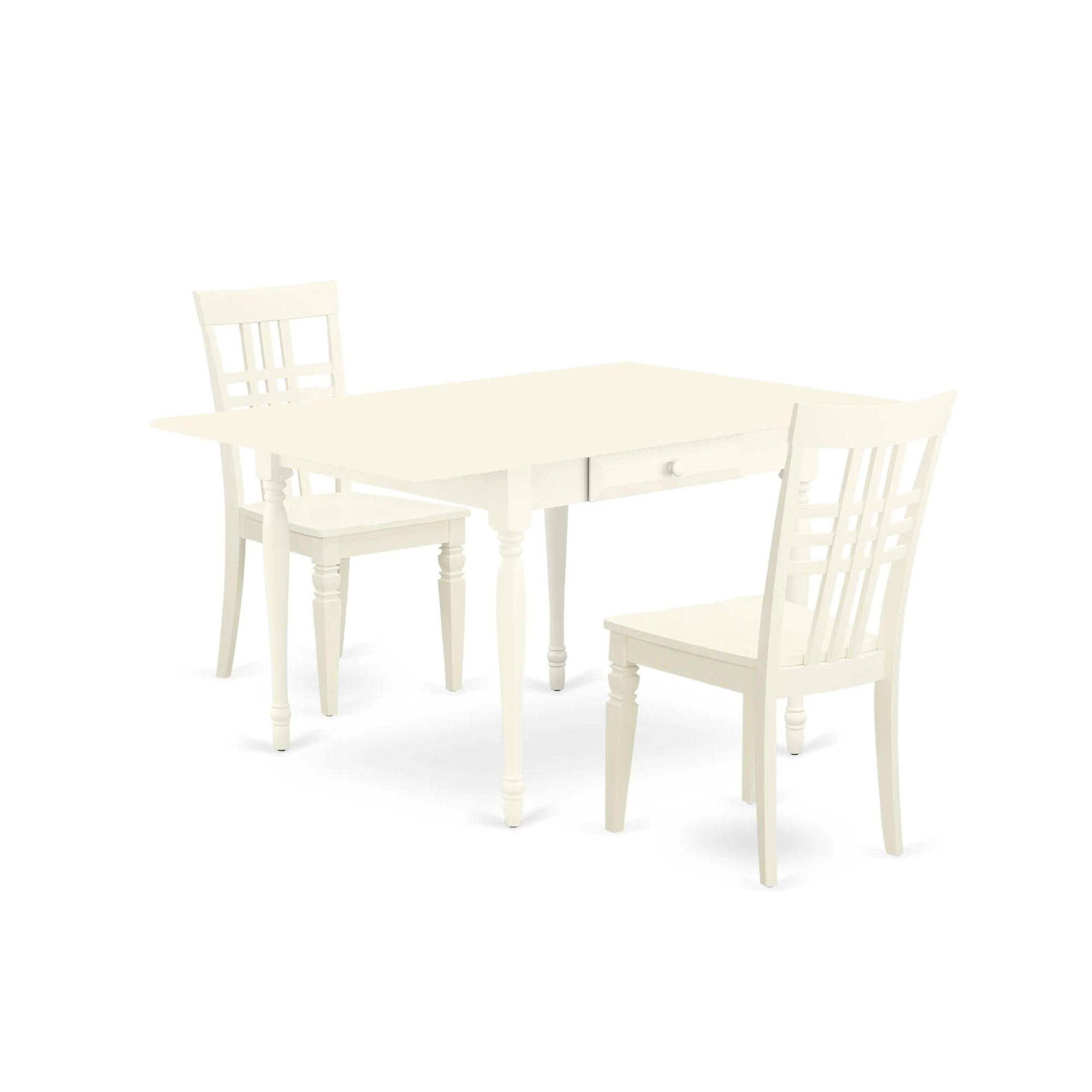 Casafoyer Mzlg3-Lwh-W Monza 3 Piece Set Contains A Rectangle Dining Room Table With Dropleaf And 2 Wood Seat Chairs, 36X54 Inch