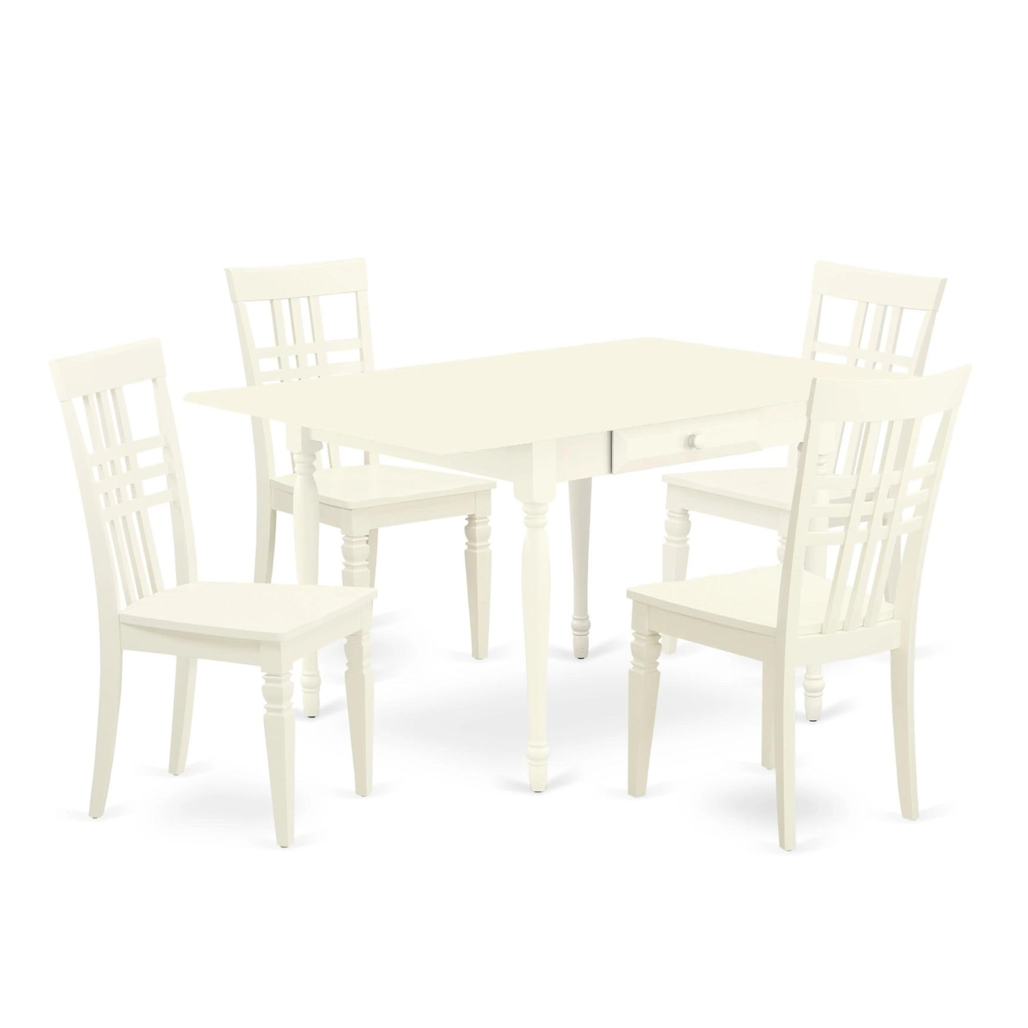 Casafoyer Mzlg5-Lwh-W Monza 5 Piece Room Furniture Set Includes A Rectangle Dining Table With Dropleaf And 4 Wood Seat Chairs, 36X54 Inch