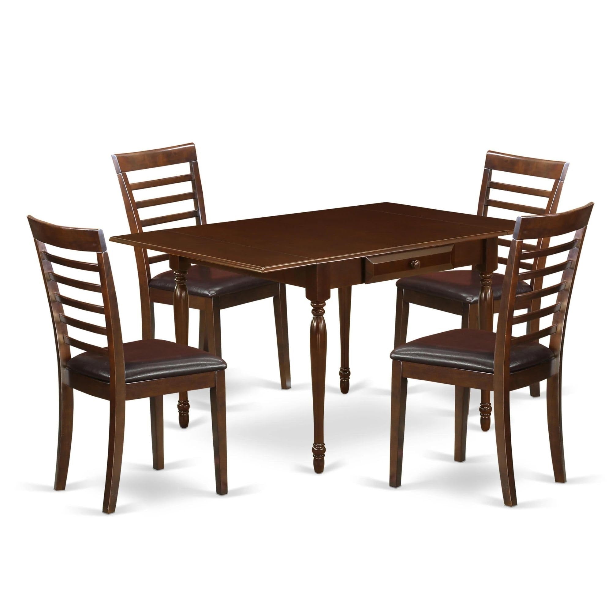 Casafoyer Mzml5-Mah-Lc Monza 5 Piece Dining Set For 4 Includes A Rectangle Kitchen Table With Dropleaf And 4 Faux Leather Upholstered Dinette Chairs, 36X54 Inch