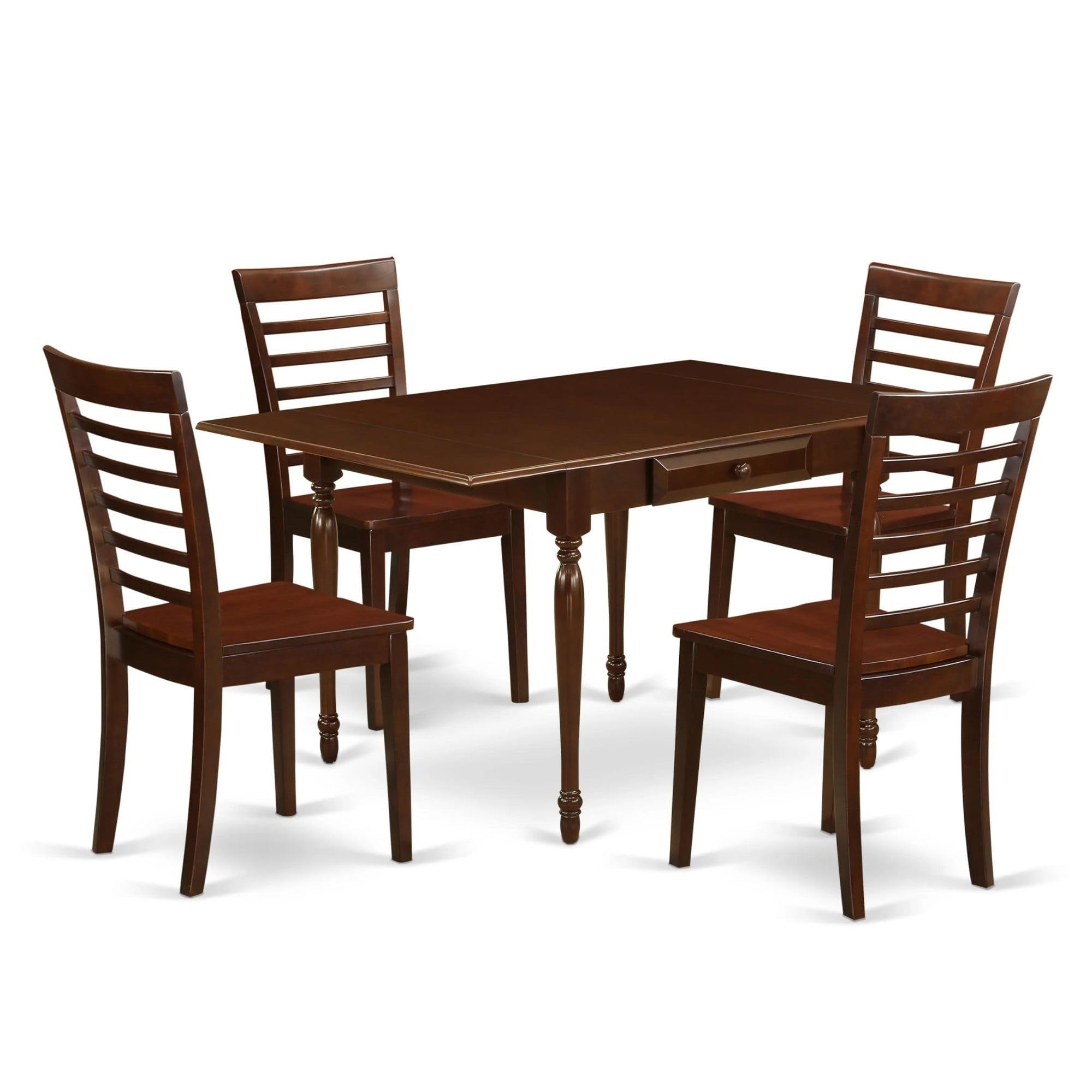 Casafoyer Mzml5-Mah-W Monza 5 Piece Kitchen Set Includes A Rectangle Table With Dropleaf And 4 Dining Room Chairs, 36X54 Inch