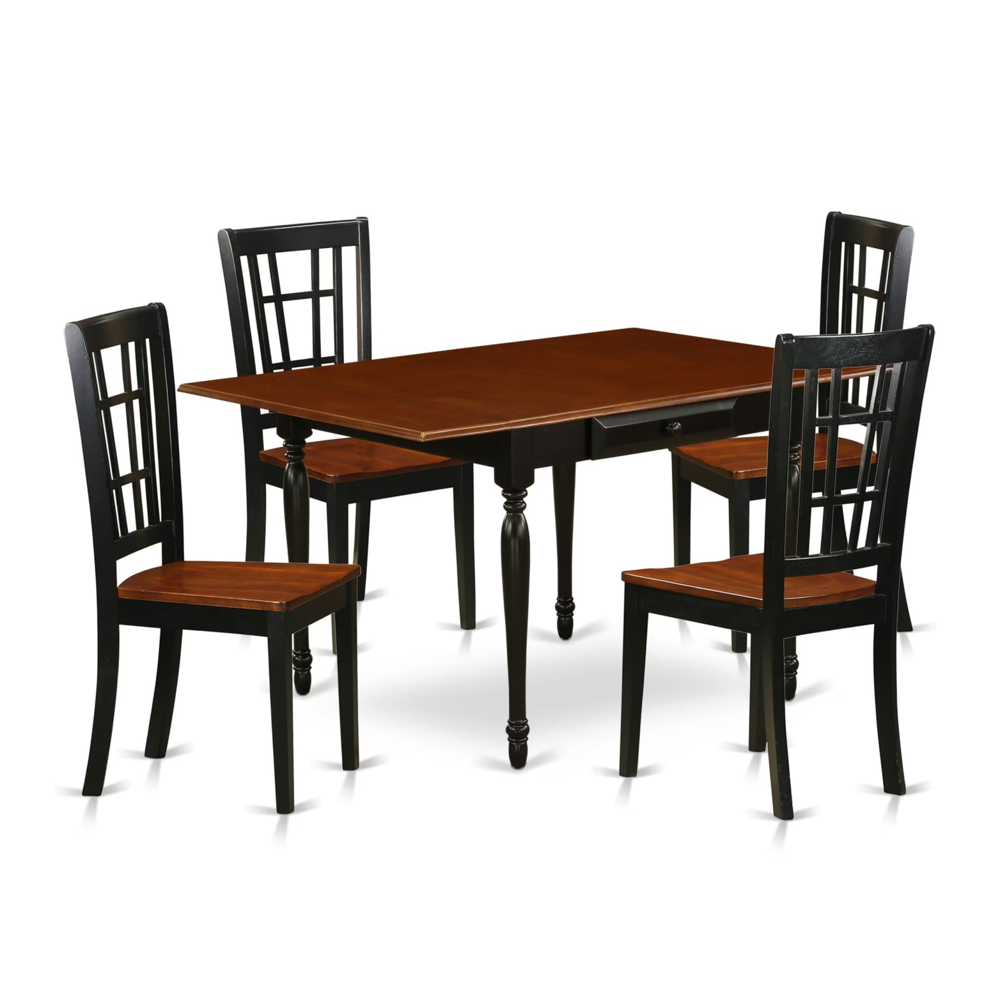 Casafoyer Mzni5-Bch-W Monza 5 Piece Kitchen Set For 4 Includes A Rectangle Dining Room Table With Dropleaf And 4 Solid Wood Seat Chairs, 36X54 Inch