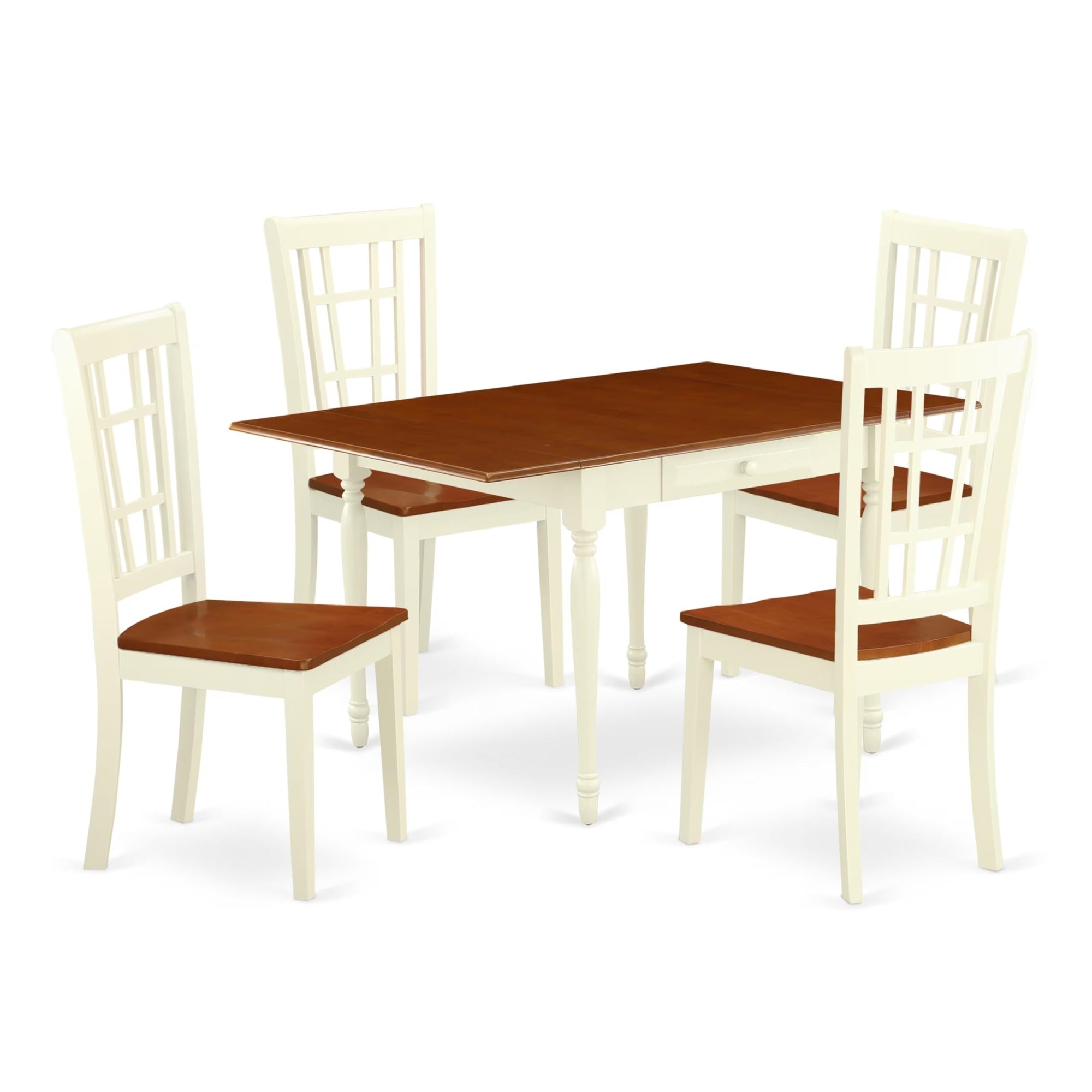 Casafoyer Mzni5-Whi-W Monza 5 Piece Set For 4 Includes A Rectangle Kitchen Table With Dropleaf And 4 Dining Room Chairs, 36X54 Inch