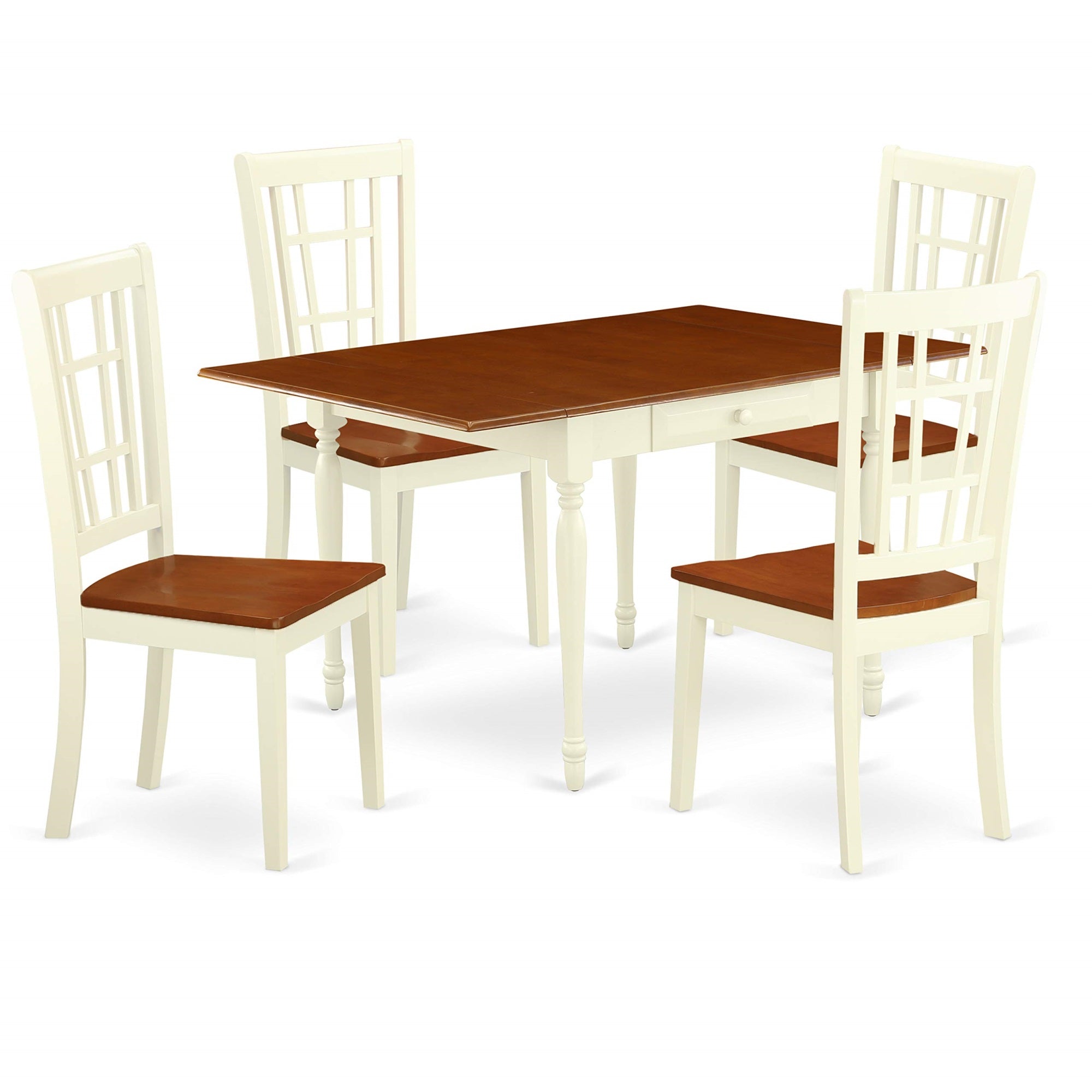 Ergode Mzni5-Whi-W, 5-Piece Dining Table Set, Buttermilk & Cherry Wood, Hardwood Panel Back, Easy Assembly & Cleaning, 36X54 Inch Table, 4 Wooden Chairs