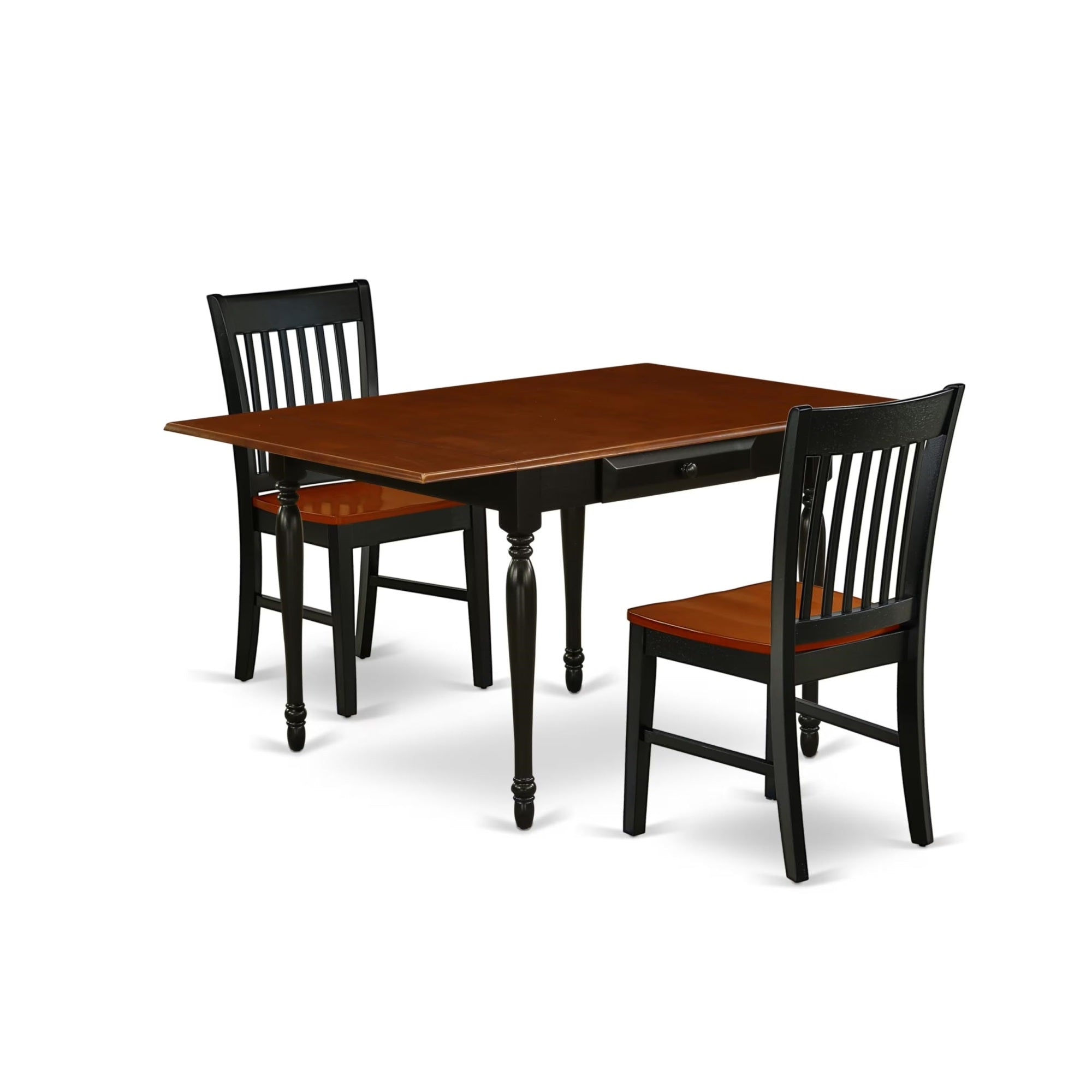 Casafoyer Mzno3-Bch-W Monza 3 Piece Set For Small Spaces Contains A Rectangle Dining Room Table With Dropleaf And 2 Wooden Seat Chairs, 36X54 Inch