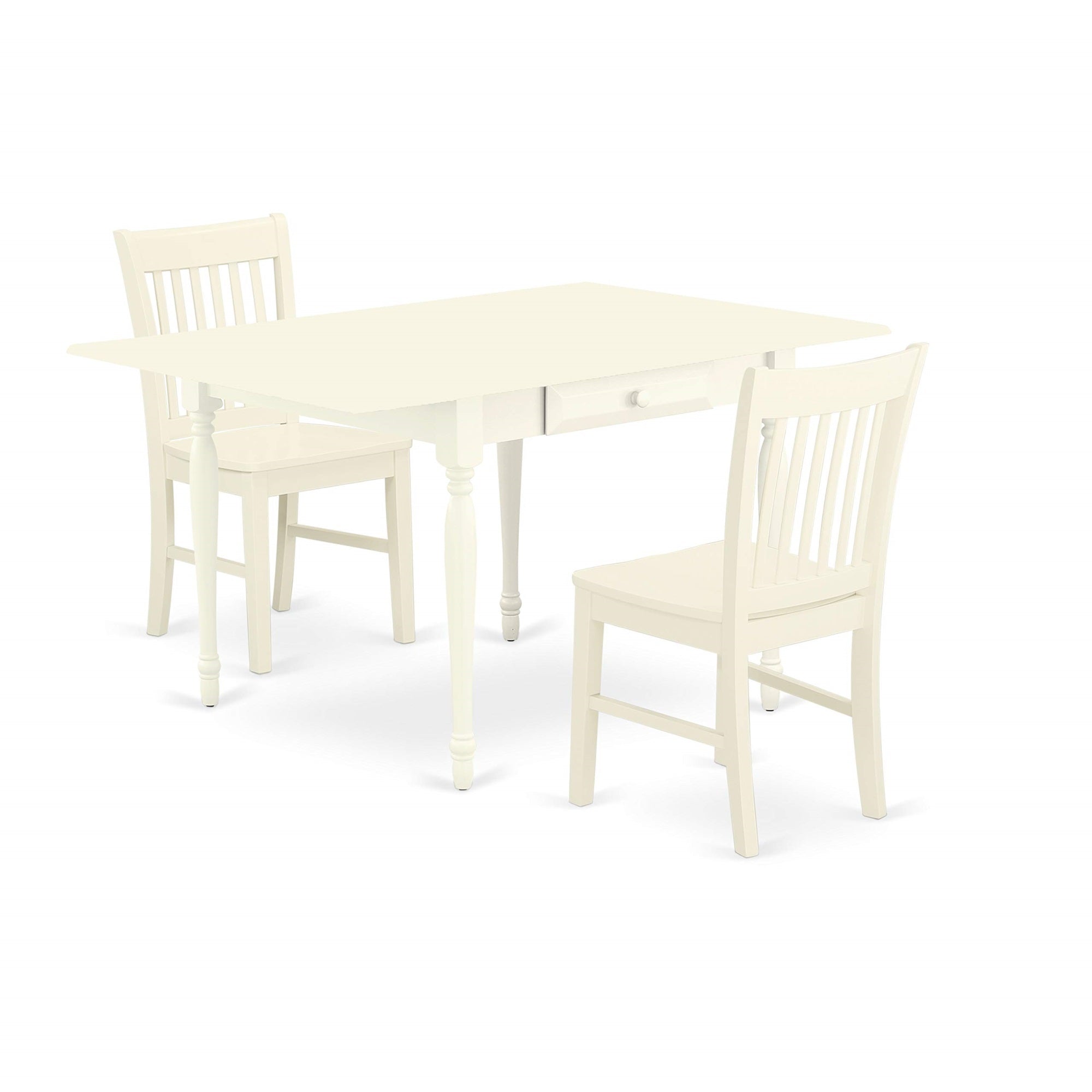 Casafoyer Mzno3-Lwh-W Monza 3 Piece Kitchen Set For Small Spaces Contains A Rectangle Dining Room Table With Dropleaf And 2 Solid Wood Seat Chairs, 36X54 Inch