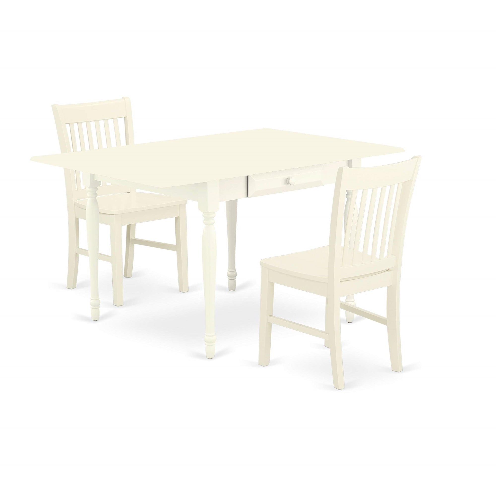East West Furniture Mzno3-Lwh-W Monza 3 Piece Kitchen Set For Small Spaces Contains A Rectangle Dining Room Table With Dropleaf And 2 Solid Wood Seat Chairs, 36X54 Inch