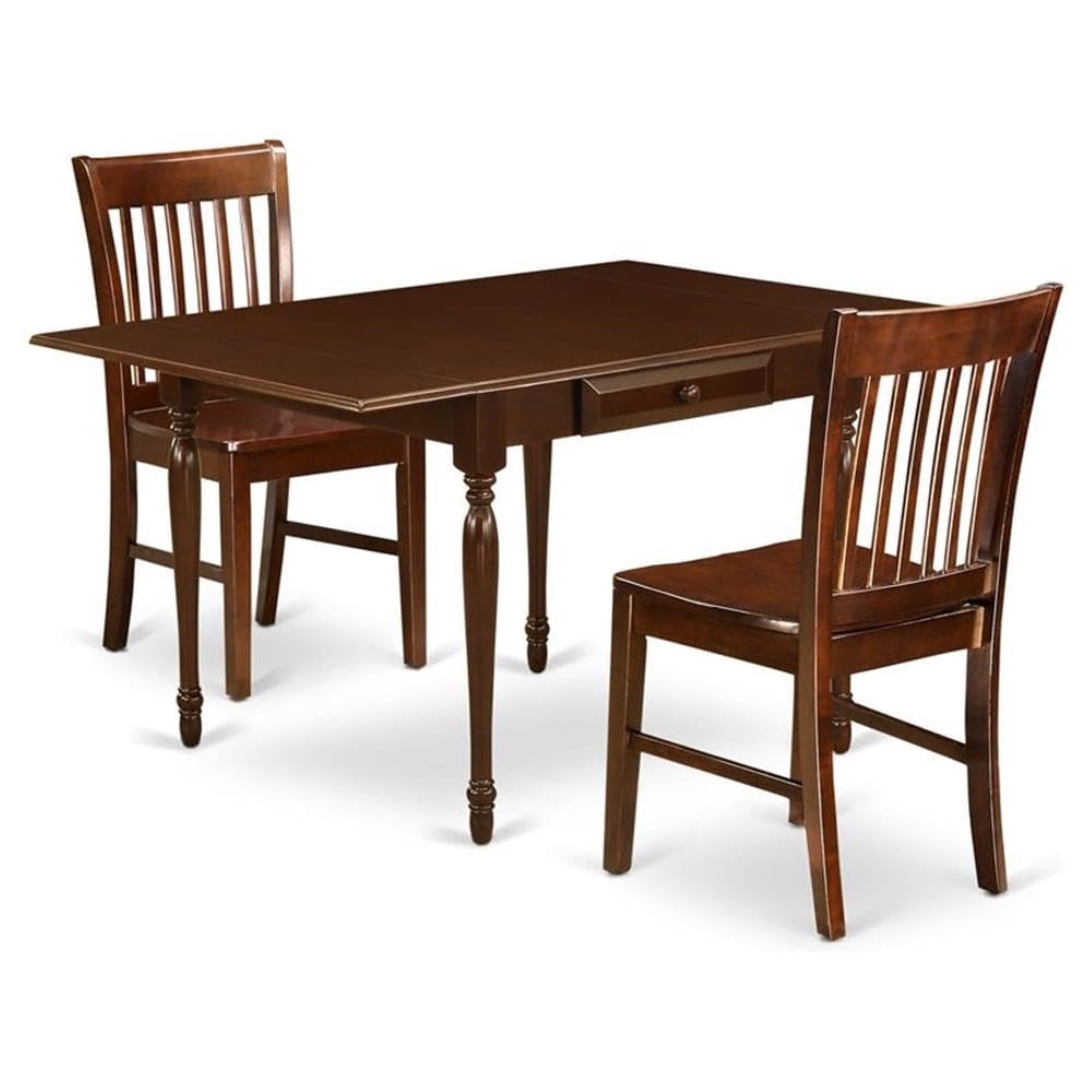 Casafoyer Mzno3-Mah-W Monza 3 Piece Set Contains A Rectangle Dining Room Table With Dropleaf And 2 Wood Seat Chairs, 36X54 Inch