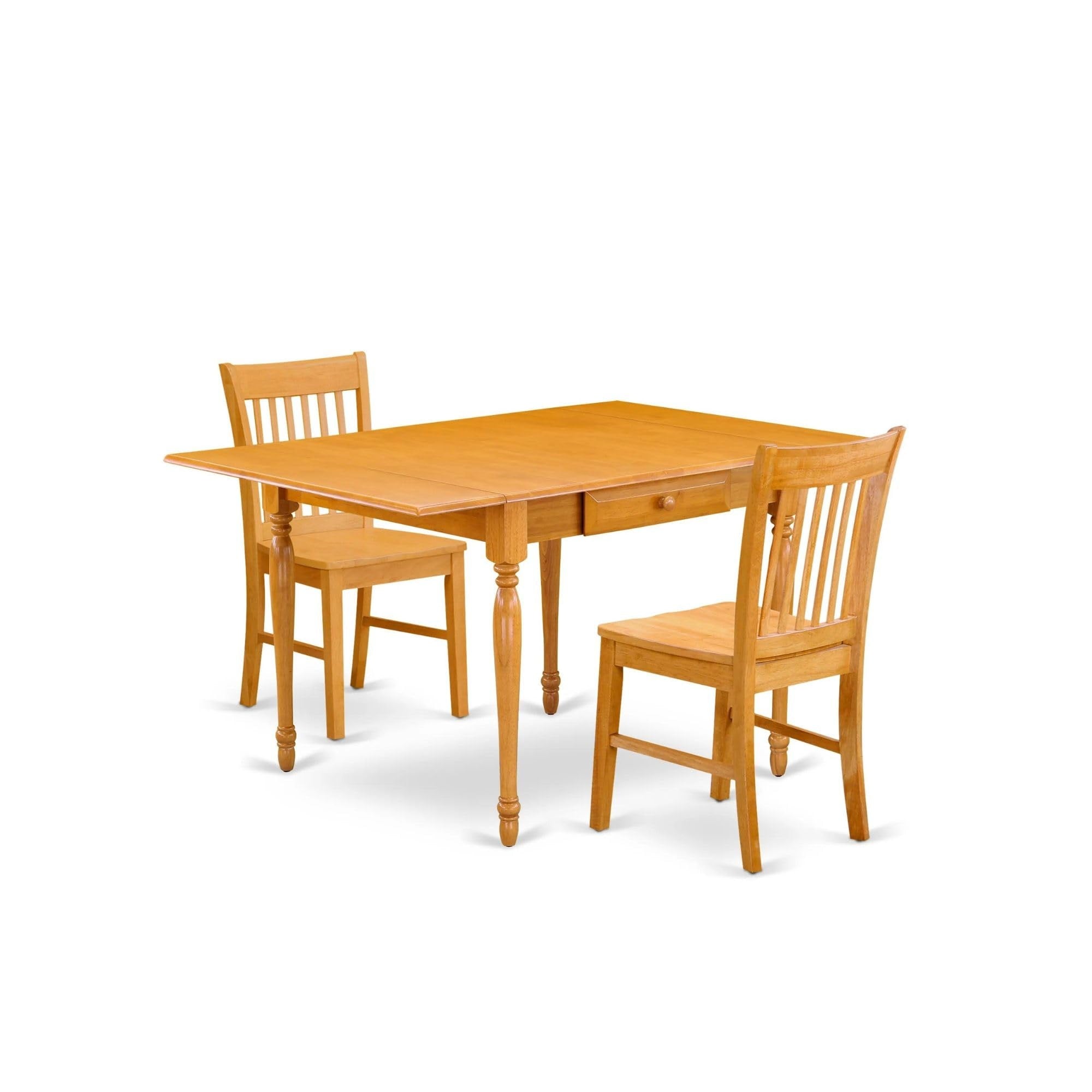 Casafoyer Mzno3-Oak-W Monza 3 Piece Kitchen Set For Small Spaces Contains A Rectangle Dining Room Table With Dropleaf And 2 Solid Wood Seat Chairs, 36X54 Inch