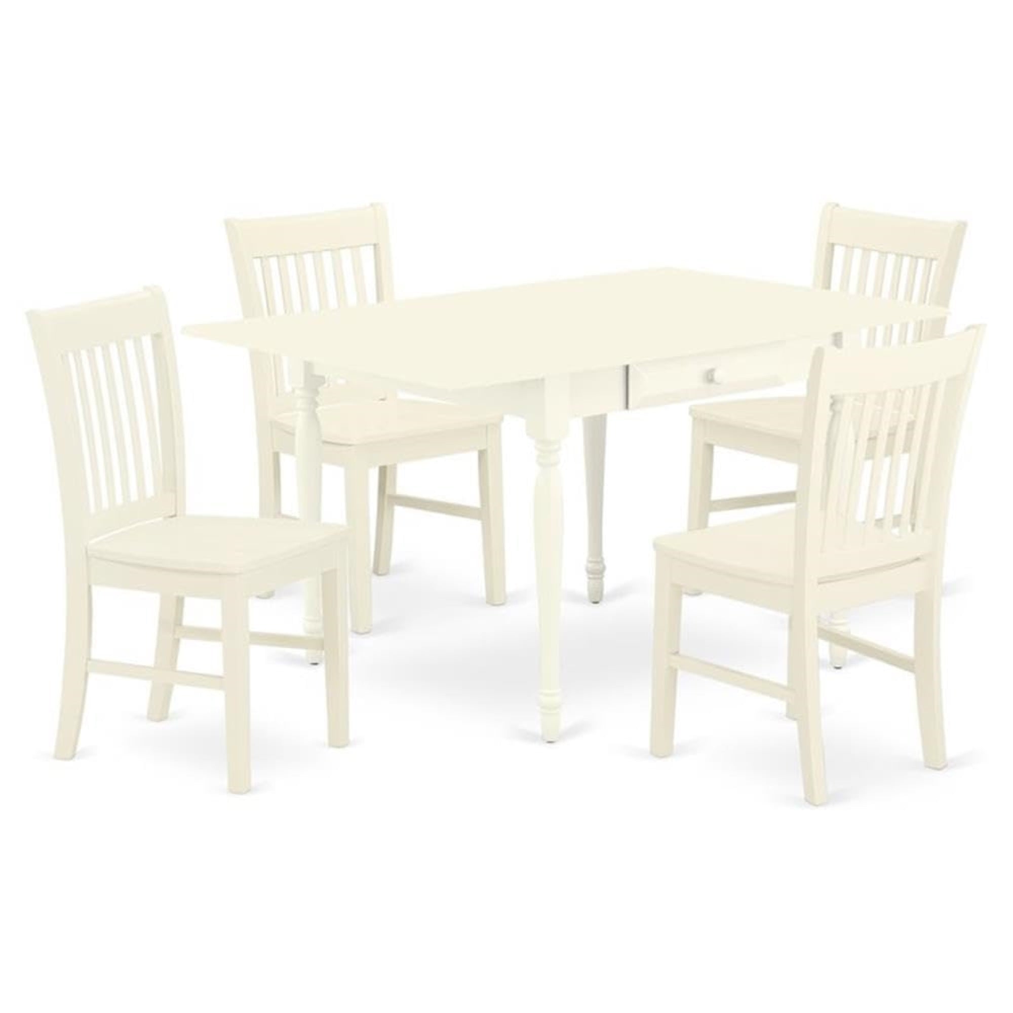 Casafoyer Mzno5-Lwh-W Monza 5 Piece Kitchen Set Includes A Rectangle Table With Dropleaf And 4 Dining Room Chairs, 36X54 Inch