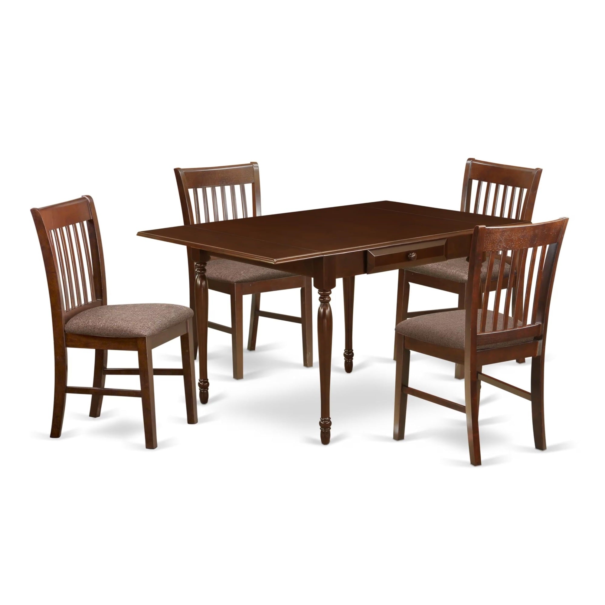 Casafoyer Monza 5 Piece Modern Set Includes A Rectangle Wooden Table With Dropleaf And 4 Linen Fabric Dining Room Chairs, 36X54 Inch, Mzno5-Mah-C