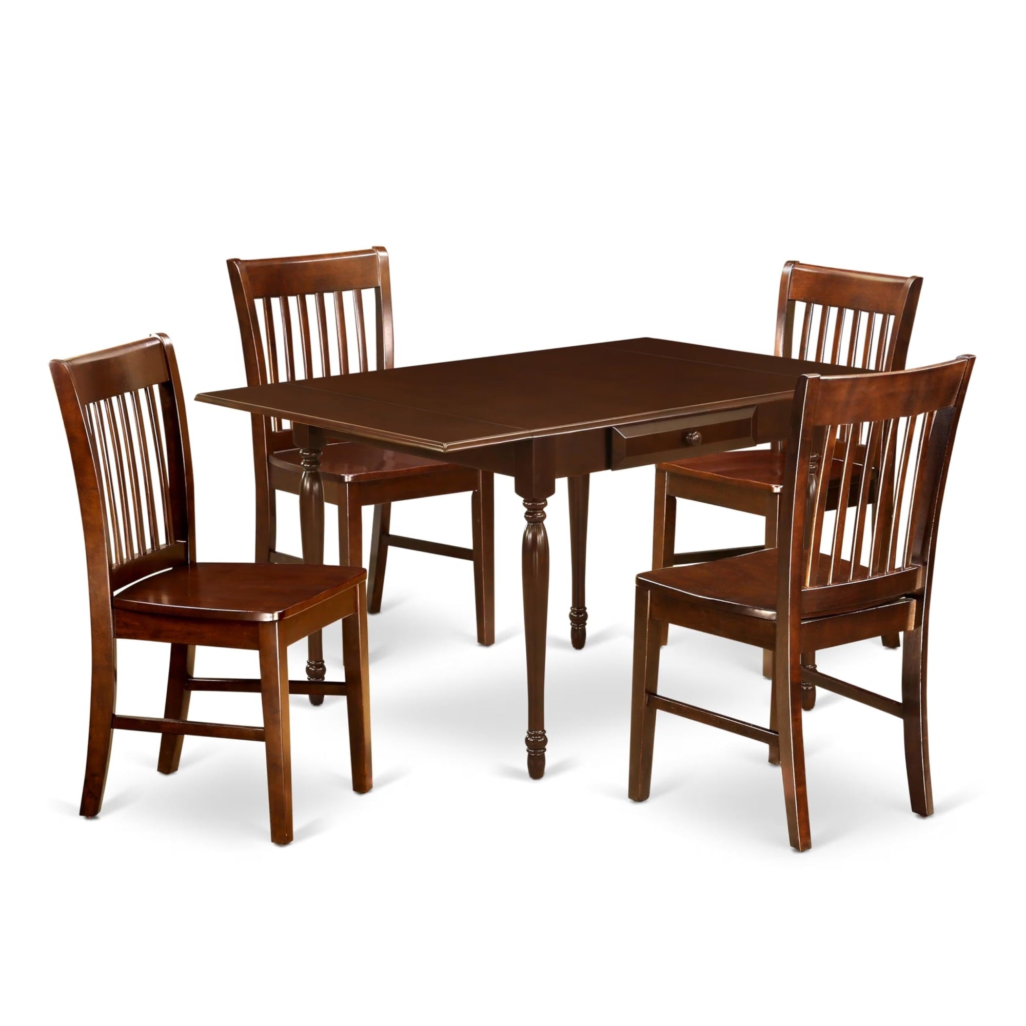 Casafoyer Mzno5-Mah-W 5 Piece Dining Set Includes A Rectangle Dining Room Table With Dropleaf And 4 Kitchen Chairs, 36X54 Inch, Mahogany