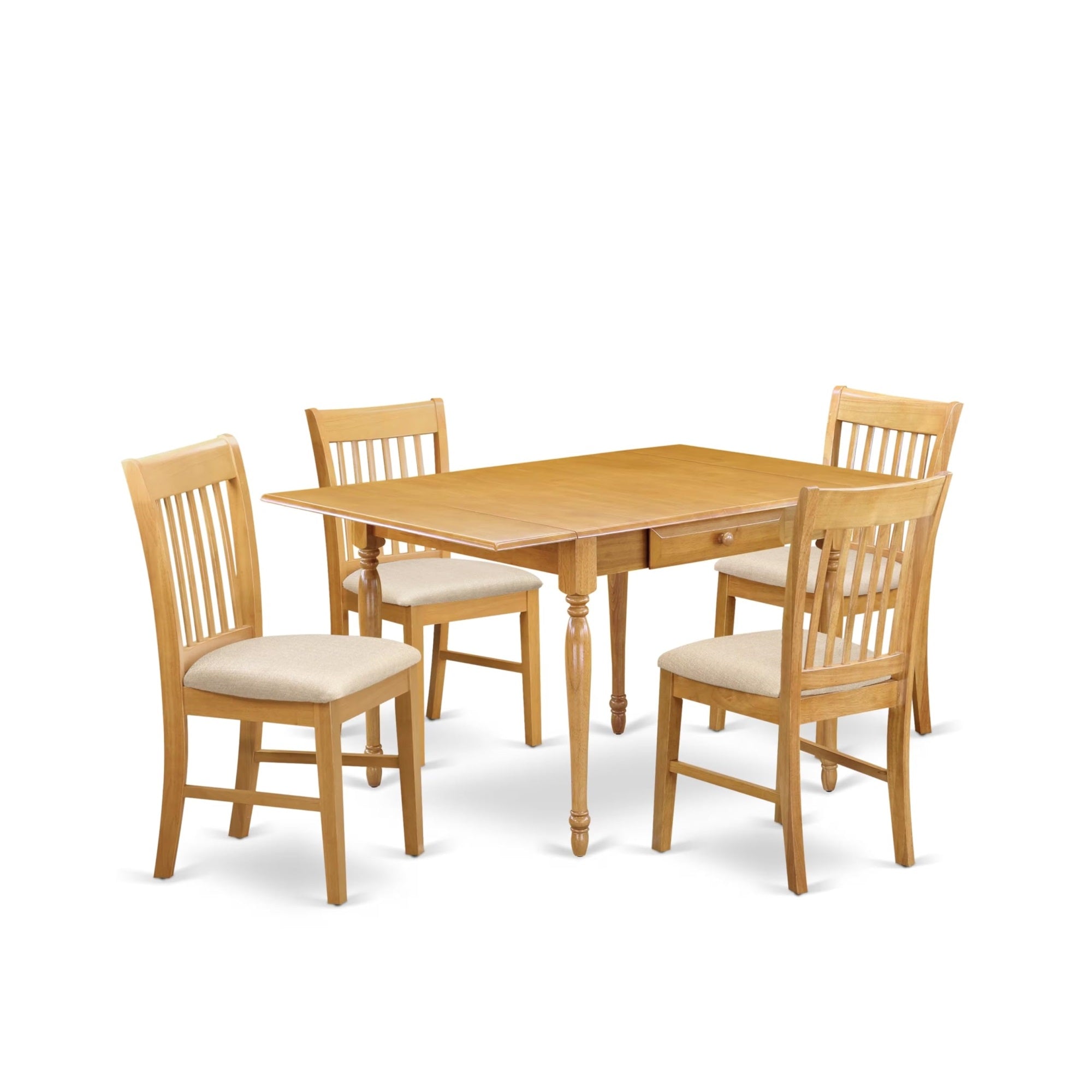Casafoyer Mzno5-Oak-C 5 Piece Kitchen Table Set For 4 Includes A Rectangle Dining Room Table With Dropleaf And 4 Linen Fabric Upholstered Chairs, 36X54 Inch, Oak