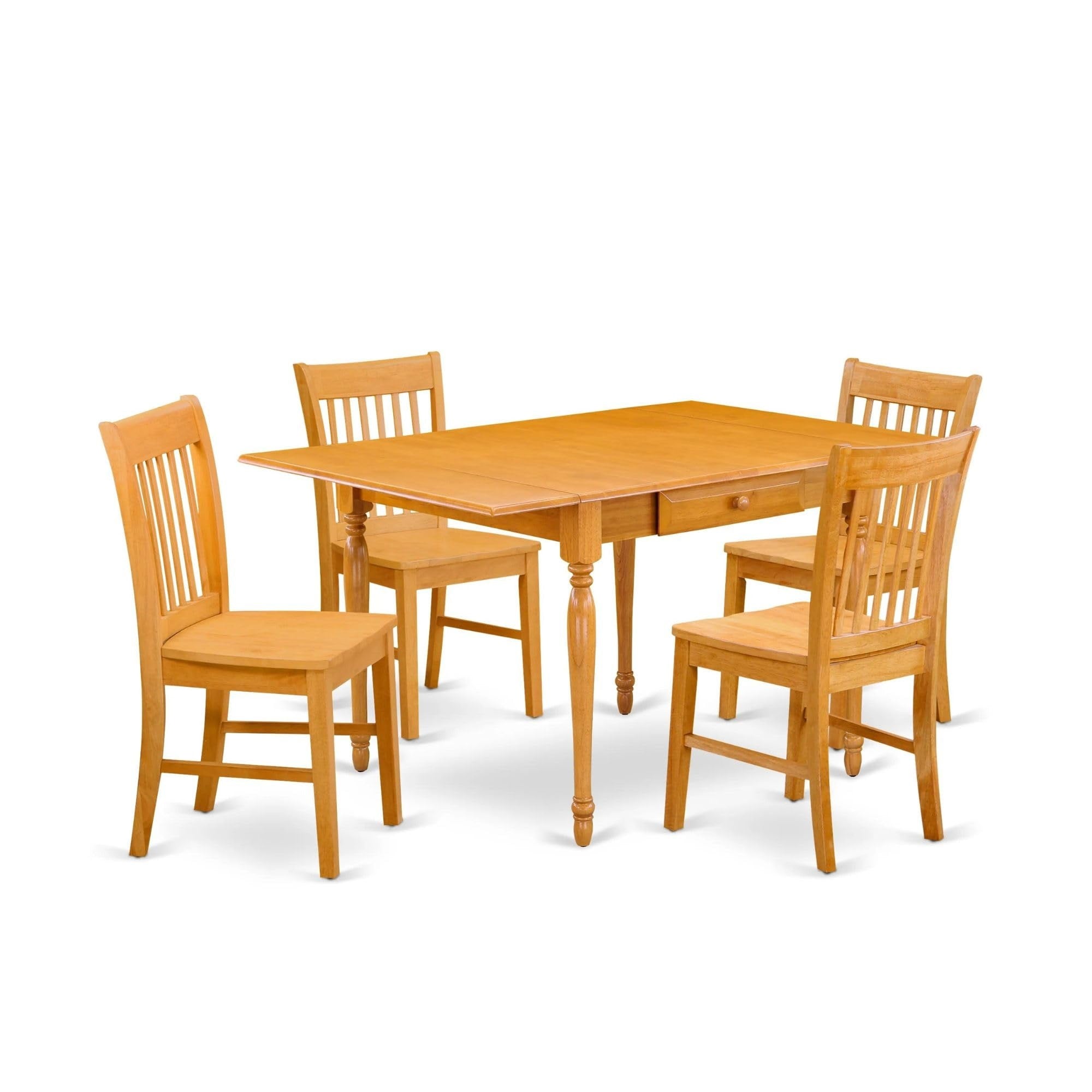Casafoyer Mzno5-Oak-W 5 Piece Dining Room Table Set Includes A Rectangle Dining Table With Dropleaf And 4 Wood Seat Chairs, 36X54 Inch, Oak