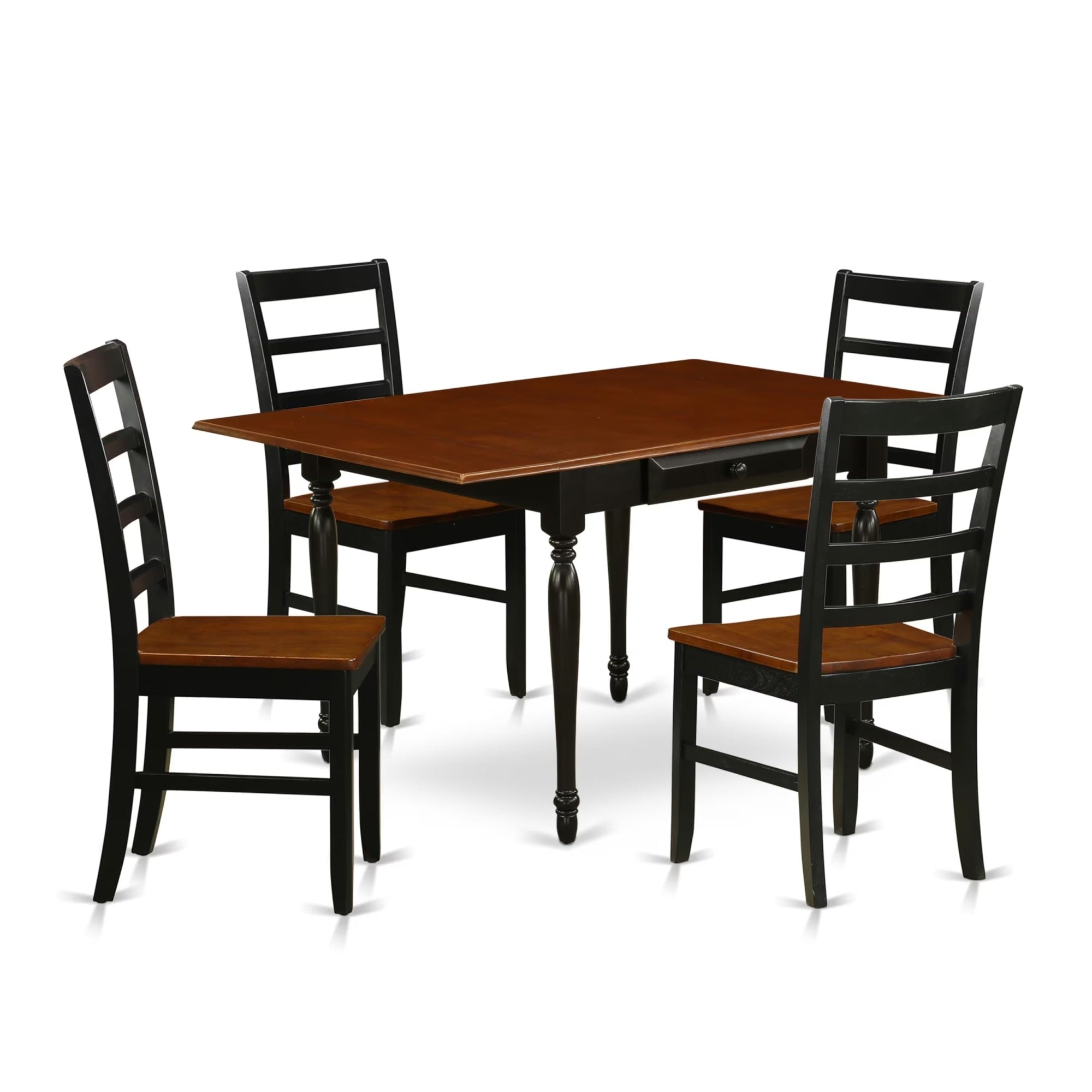 Casafoyer Monza 5 Piece Modern Set Includes A Rectangle Wooden Table With Dropleaf And 4 Dining Room Chairs, 36X54 Inch, Black & Cherry