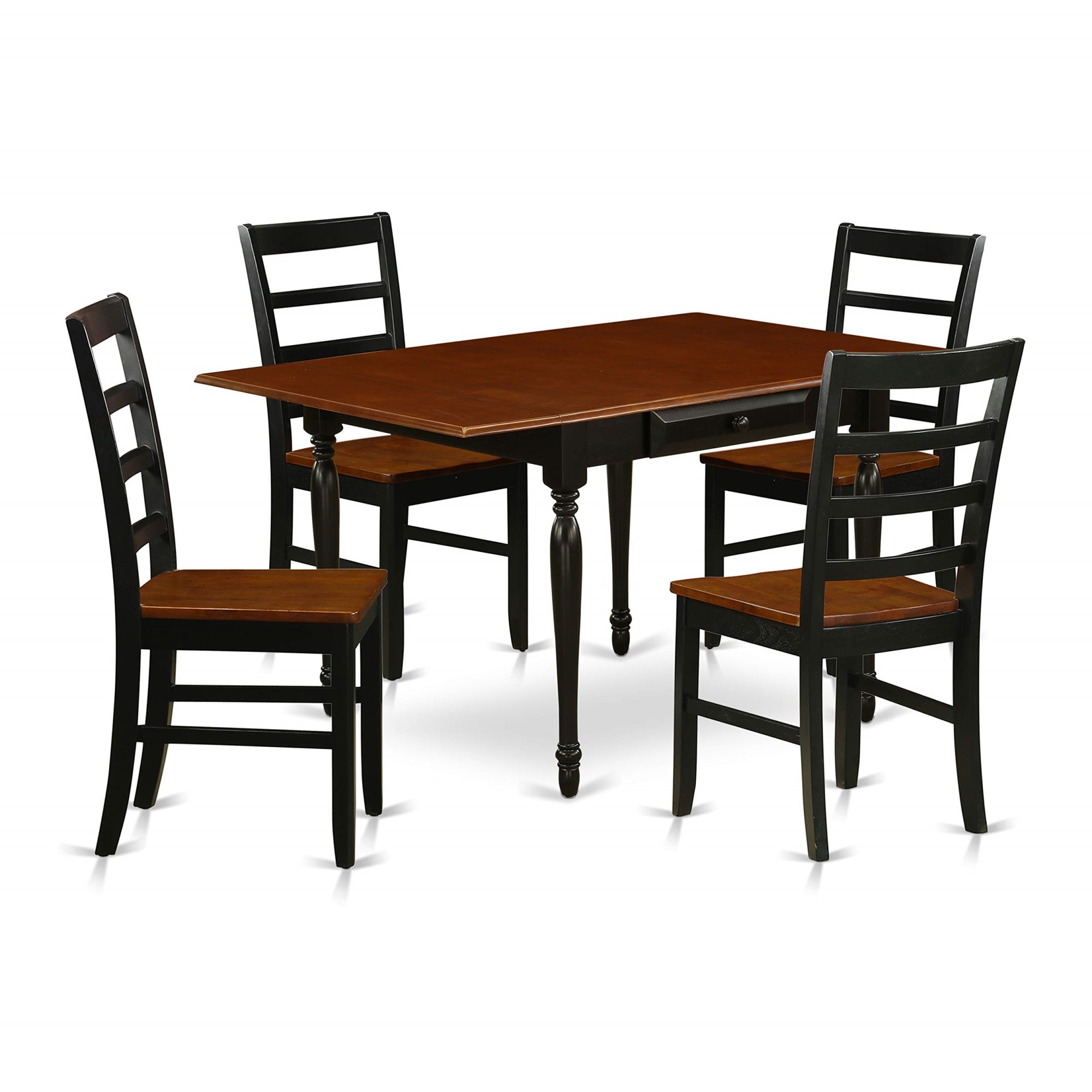 Ergode Mzpf5-Bch-W, 5-Piece Kitchen Dining Table Set, Rectangular Table With Drop-Down Leaves, 4 Wood Chairs, Black Finish With Cherry Seat, Easy Assembly & Cleaning, Durable Asian Wood Construction