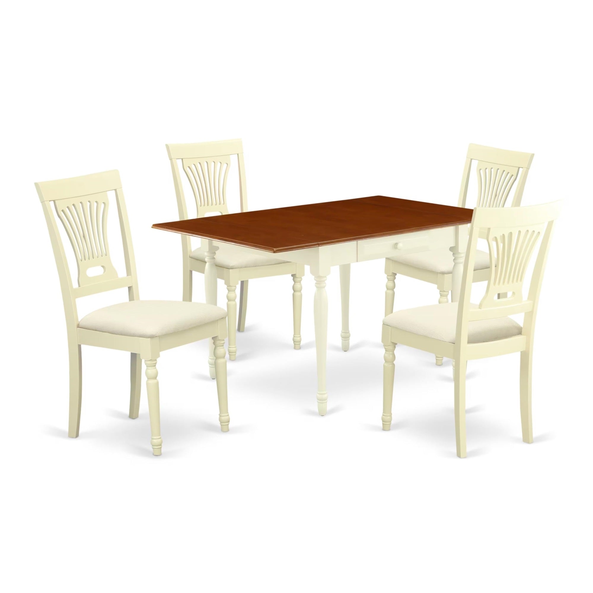 Casafoyer Mzpl5-Whi-C Monza 5 Piece Kitchen Set Includes A Rectangle Dining Room Table With Dropleaf And 4 Linen Fabric Upholstered Chairs, 36X54 Inch, Buttermilk & Cherry