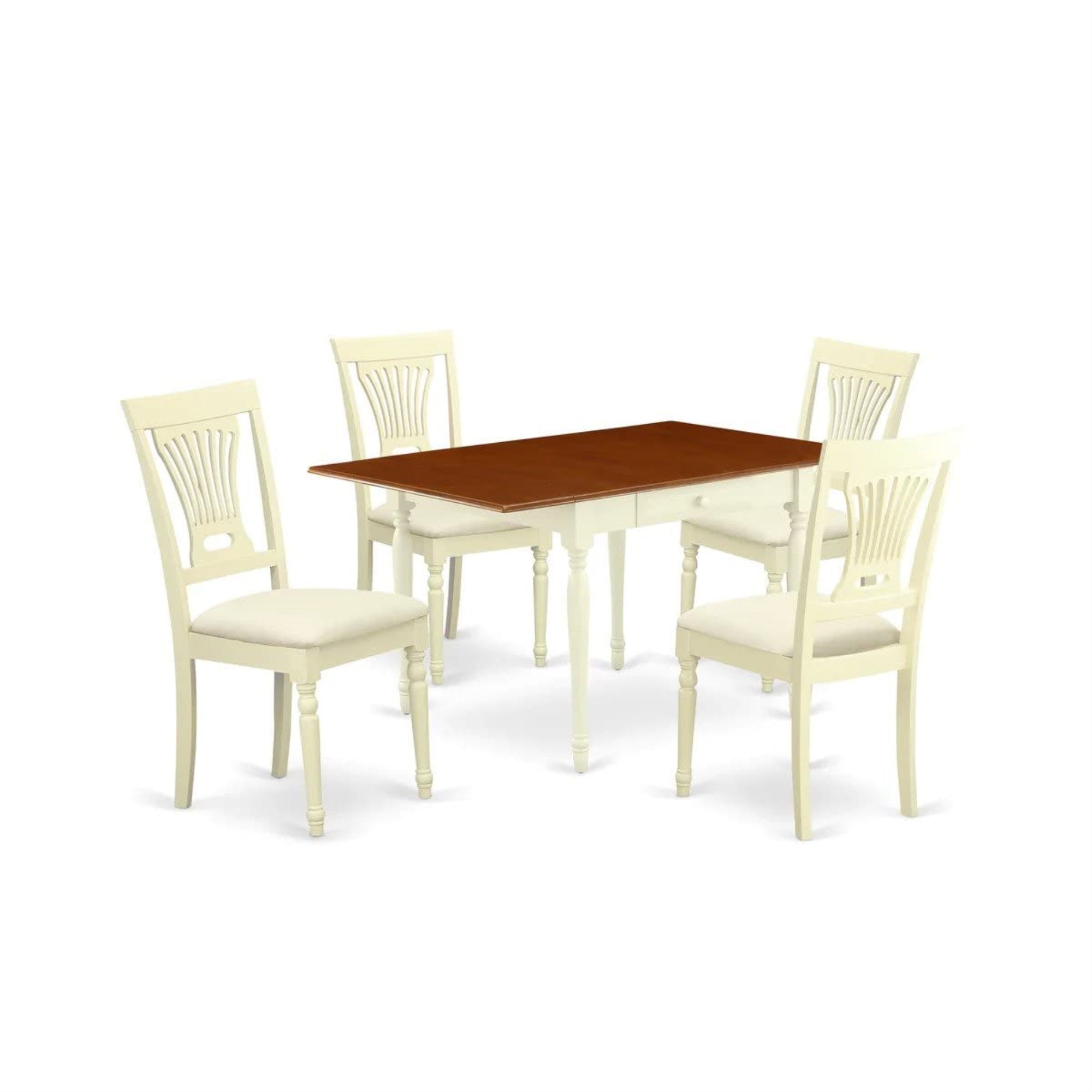 Ergode Mzpl5-Whi-C, 5-Piece Mid-Century Dining Table Set, Buttermilk & Cherry Finish, Wooden Chairs, Lineh Fabric Seat, Asian Hardwood, 36X54 Inch Table, Easy Assembly & Cleaning