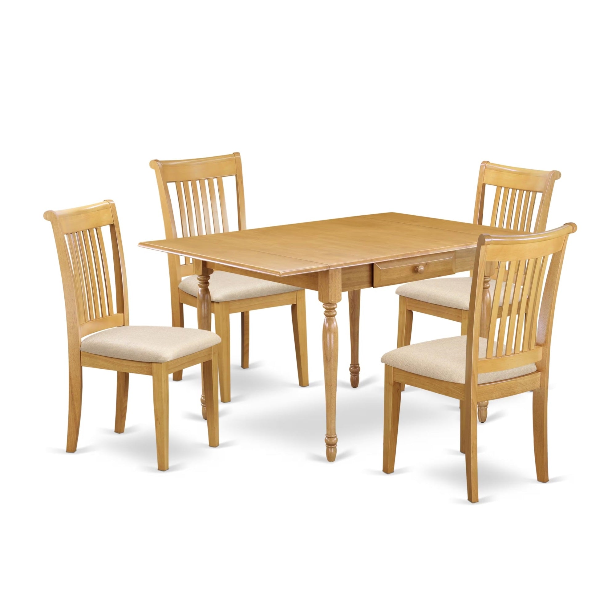 Casafoyer Mzpo5-Oak-C 5 Piece Dinette Set For 4 Includes A Rectangle Dining Table With Dropleaf And 4 Linen Fabric Dining Room Chairs, 36X54 Inch, Oak