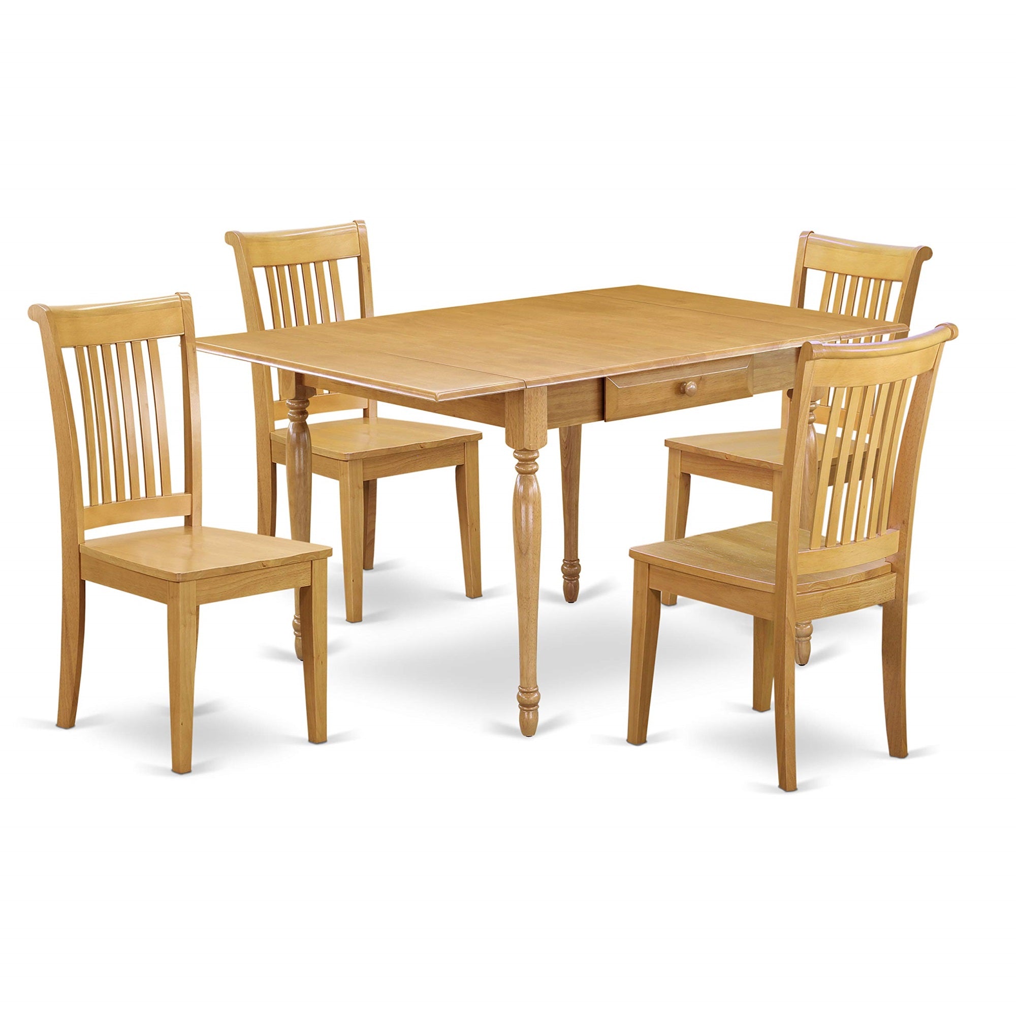 Ergode Mzpo5-Oak-W, 5-Piece Dining Set, Oak Finish, Rectangle Table With Dropleaf, 4 Dining Chairs, Asian Rubberwood, Easy Assembly & Cleaning, Dimensions: Table - 36/54X36X30, Chairs - 22X17X38