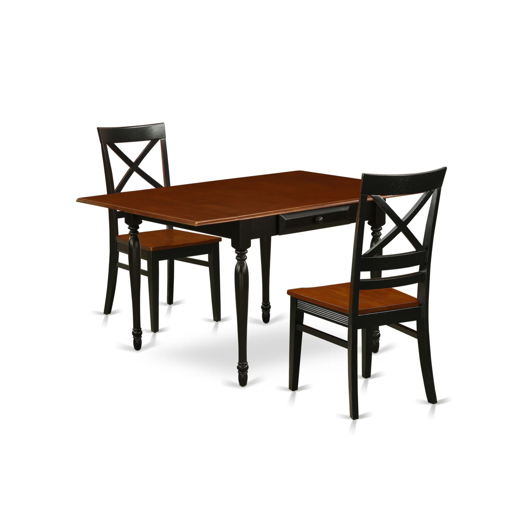 Casafoyer Mzqu3-Bch-W Monza 3 Piece Kitchen Set For Small Spaces Contains A Rectangle Table With Dropleaf And 2 Dining Room Chairs, 36X54 Inch, Black & Cherry