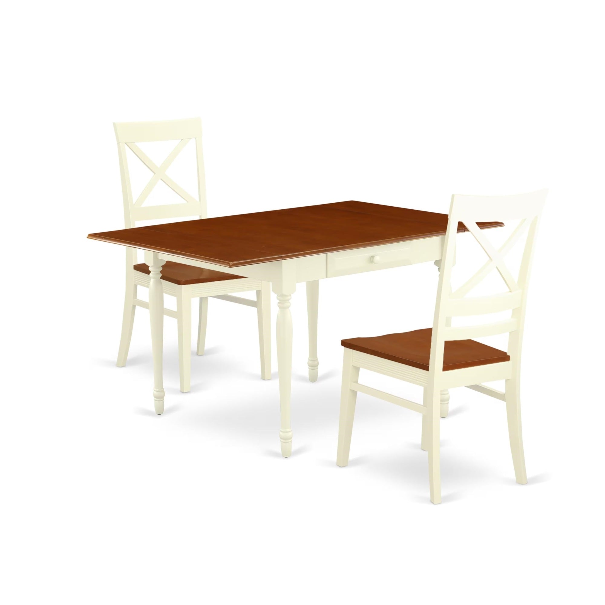 Casafoyer Mzqu3-Whi-W Monza 3 Piece Room Set Contains A Rectangle Kitchen Table With Dropleaf And 2 Dining Chairs, 36X54 Inch, Buttermilk & Cherry
