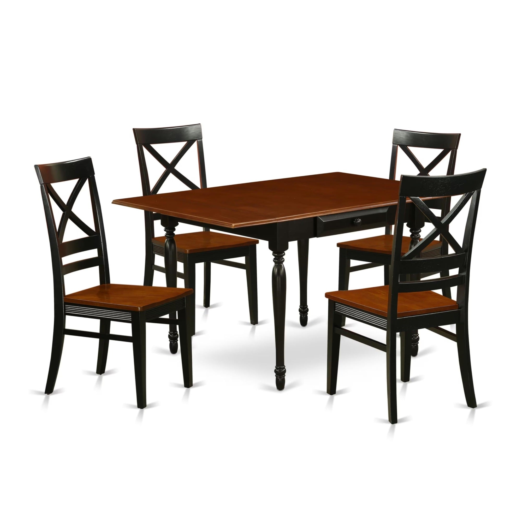Casafoyer Mzqu5-Bch-W Monza 5 Piece Set Includes A Rectangle Dining Room Table With Dropleaf And 4 Wood Seat Chairs, 36X54 Inch, Black & Cherry