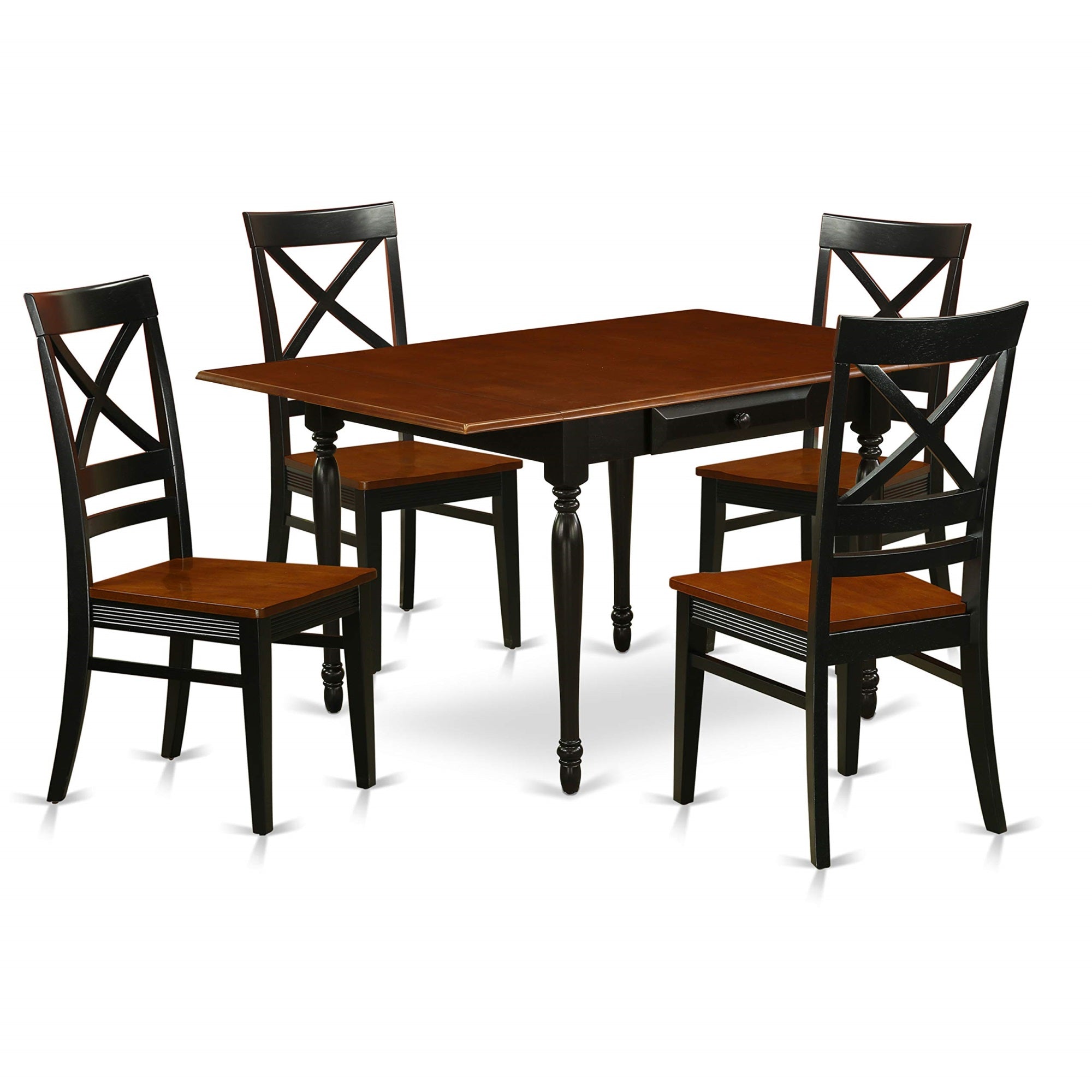 Ergode Mzqu5-Bch-W, 5-Piece Mid-Century Dining Table Set, Rectangle Table With Dropleaf, 4 Wood Seat Chairs, Black & Cherry