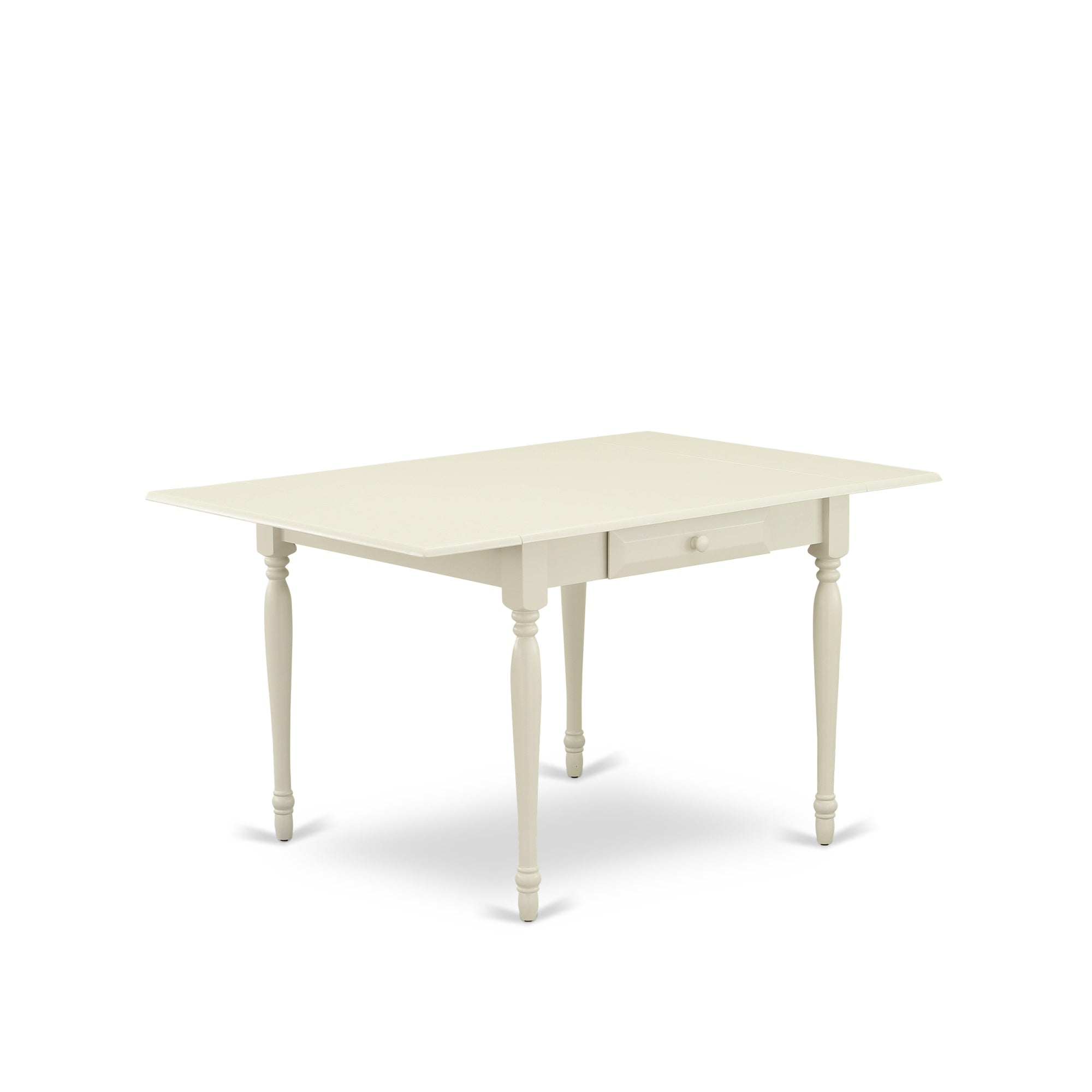 Ergode Mzsi5-Lwh-15 Wooden Dining Table Set - 4 Chairs, Linen Fabric Baby Blue, Drop Leaf Rectangle Kitchen Table, Linen White