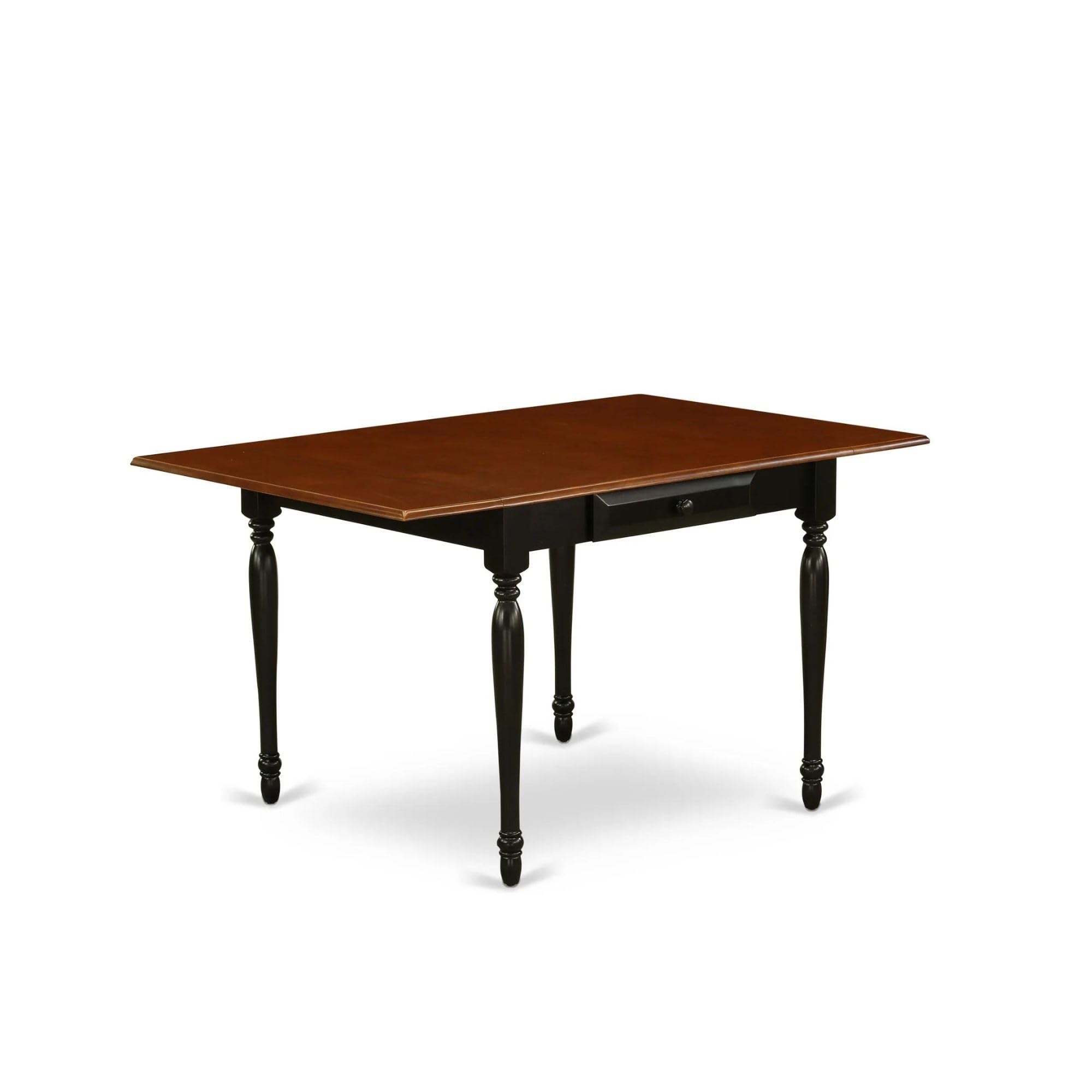 Casafoyer Monza Mid-Century Modern Rectangle Dining Table Top With Dropleaf & Stylish Legs, 36X54 Inch, Black & Cherry
