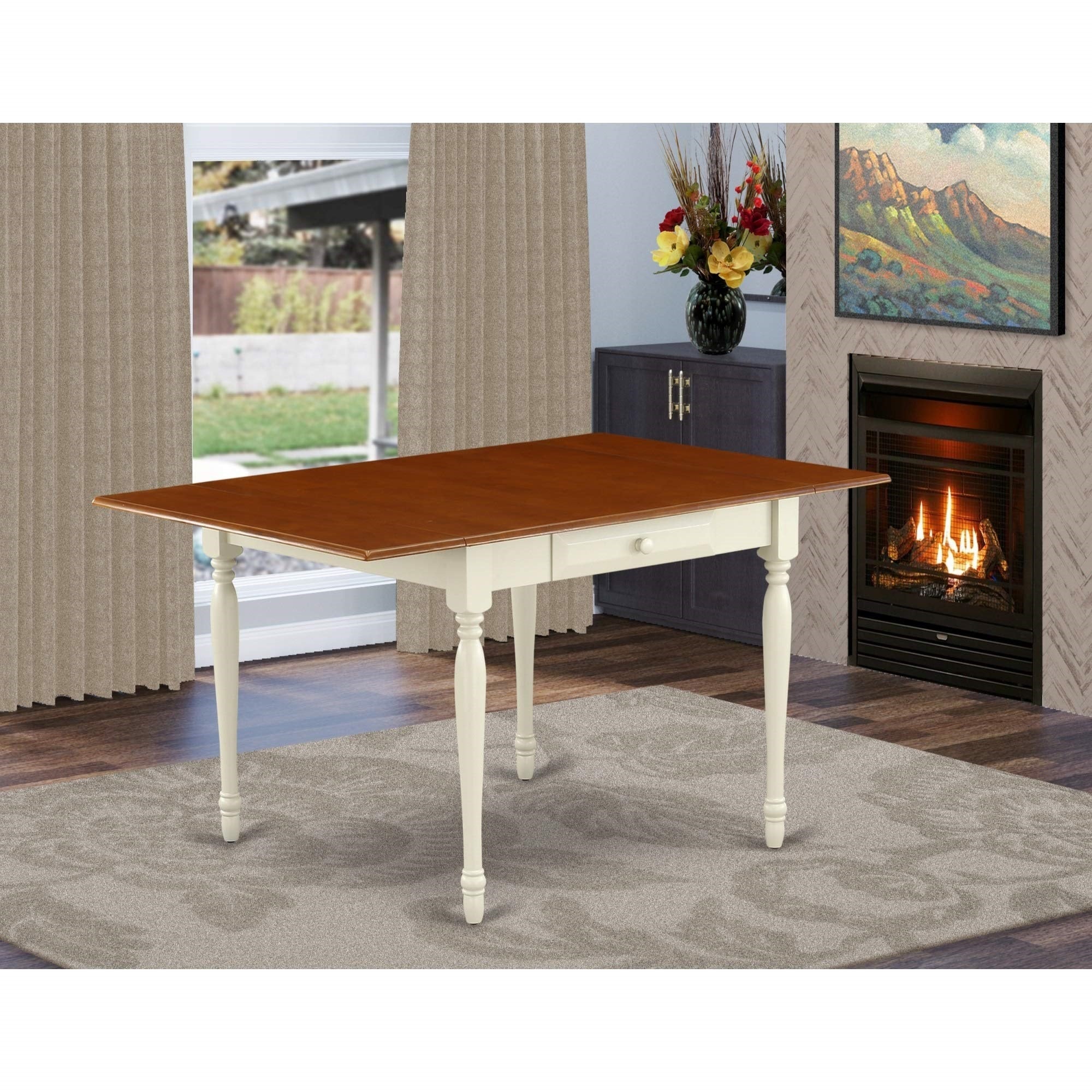 Casafoyer Monza Modern Kitchen Rectangle Dining Table Top With Dropleaf & Stylish Legs, 36X54 Inch, Buttermilk & Cherry