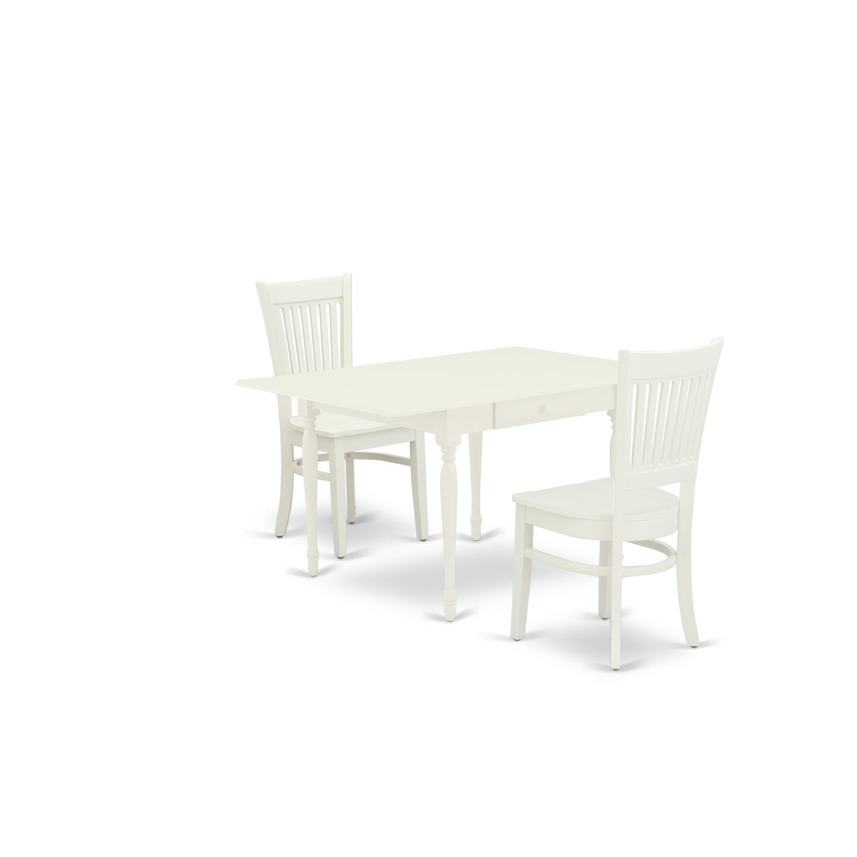 East West Furniture Mzva3-Lwh-W 3-Piece Kitchen Table Set-2Wooden Dining Chairs With Slatted Back And A Hardwood Seat-A Drops Leaves Kitchen Table With Rectangular Top And 4 Legs- Linen White Finish