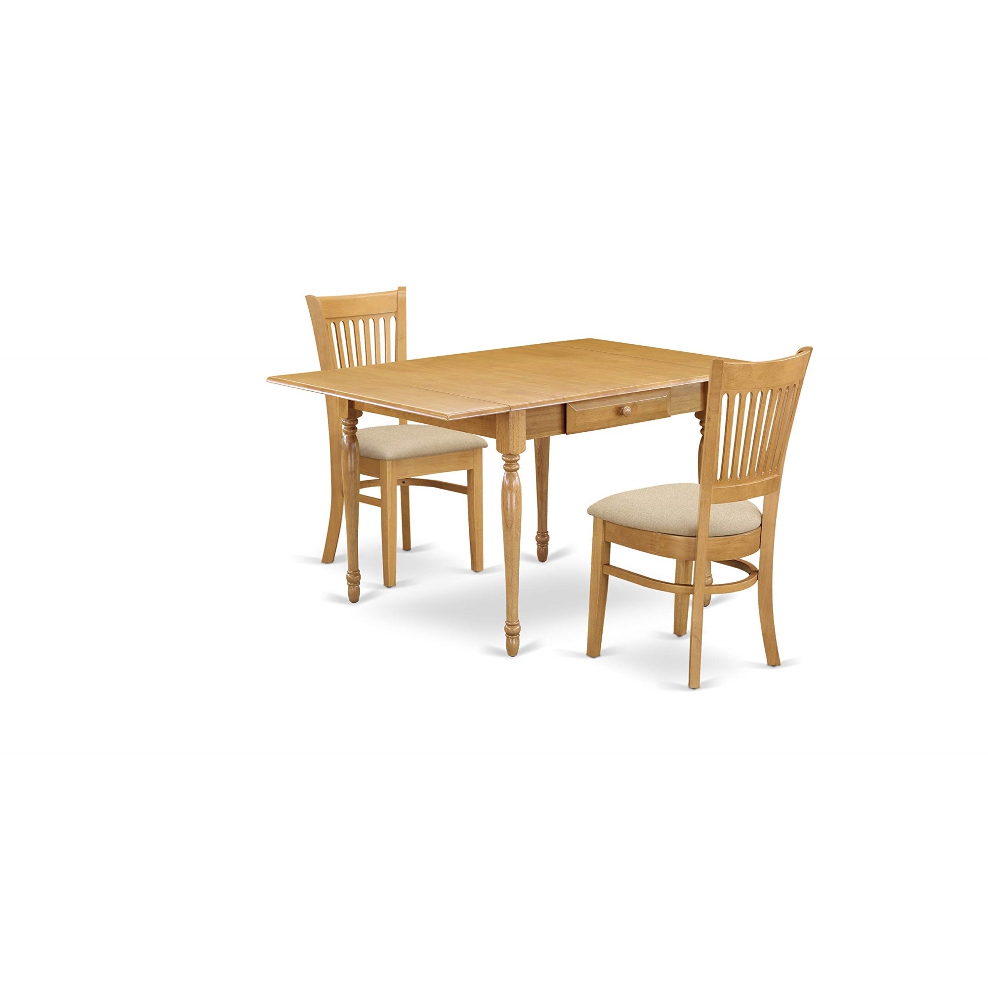 East West Furniture Mzva3-Oak-C Monza 3 Piece Kitchen Set For Small Spaces Contains A Rectangle Table With Dropleaf And 2 Linen Fabric Dining Room Chairs, 36X54 Inch
