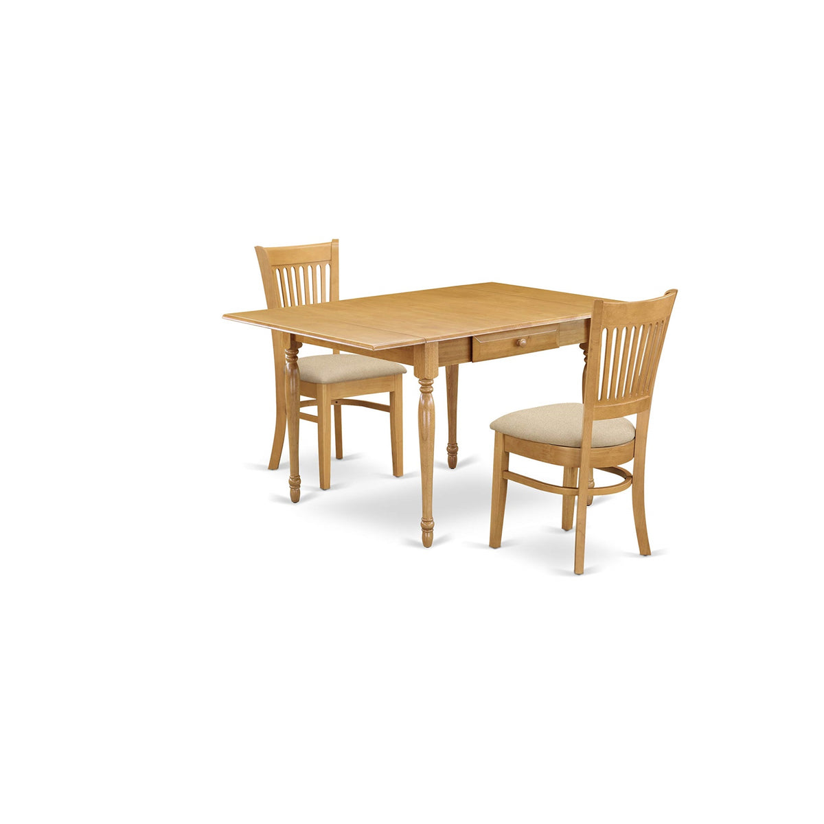 East West Furniture Mzva3-Oak-C Monza 3 Piece Kitchen Set For Small Spaces Contains A Rectangle Table With Dropleaf And 2 Linen Fabric Dining Room Chairs, 36X54 Inch