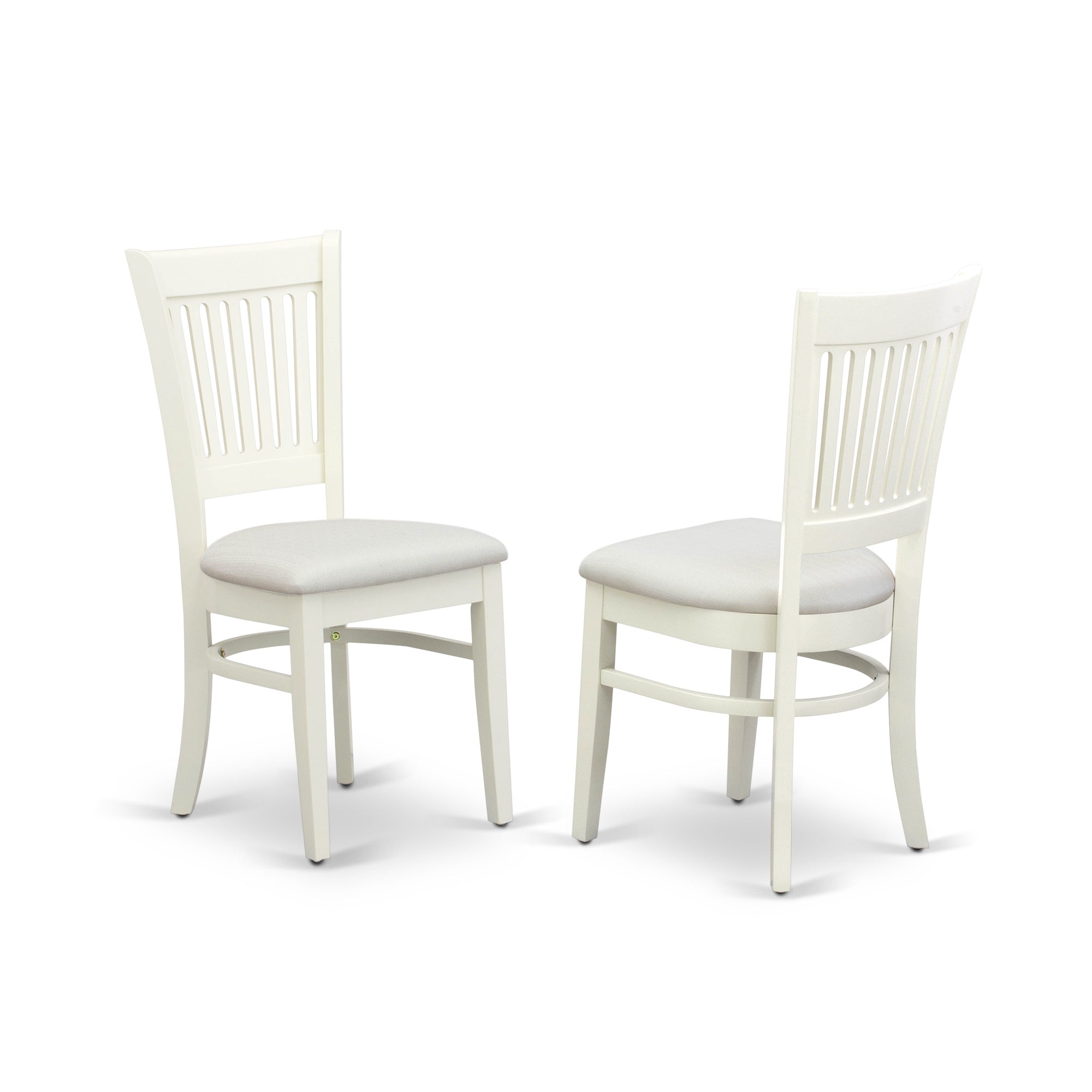 East West Furniture Mzva5-Lwh-C 5-Pc Mid Century Dining Table Set 4 Wood Dining Chairs With Slatted Back And Linen Fabric Seat And Mid Century Dining Table With Rectangular Top And 4 Legs- Linen White Finish