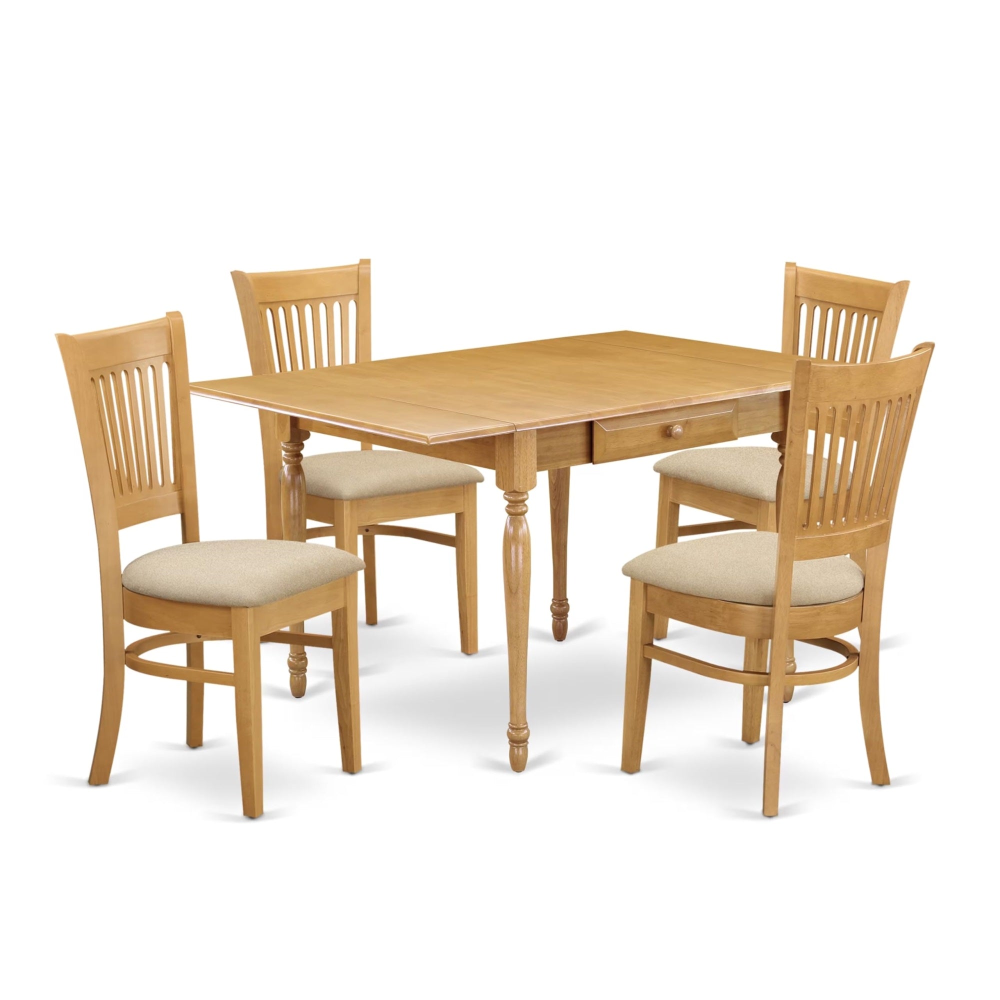 Casafoyer Mzva5-Oak-C Monza 5 Piece Kitchen Set Includes A Rectangle Dining Room Table With Dropleaf And 4 Linen Fabric Upholstered Chairs, 36X54 Inch