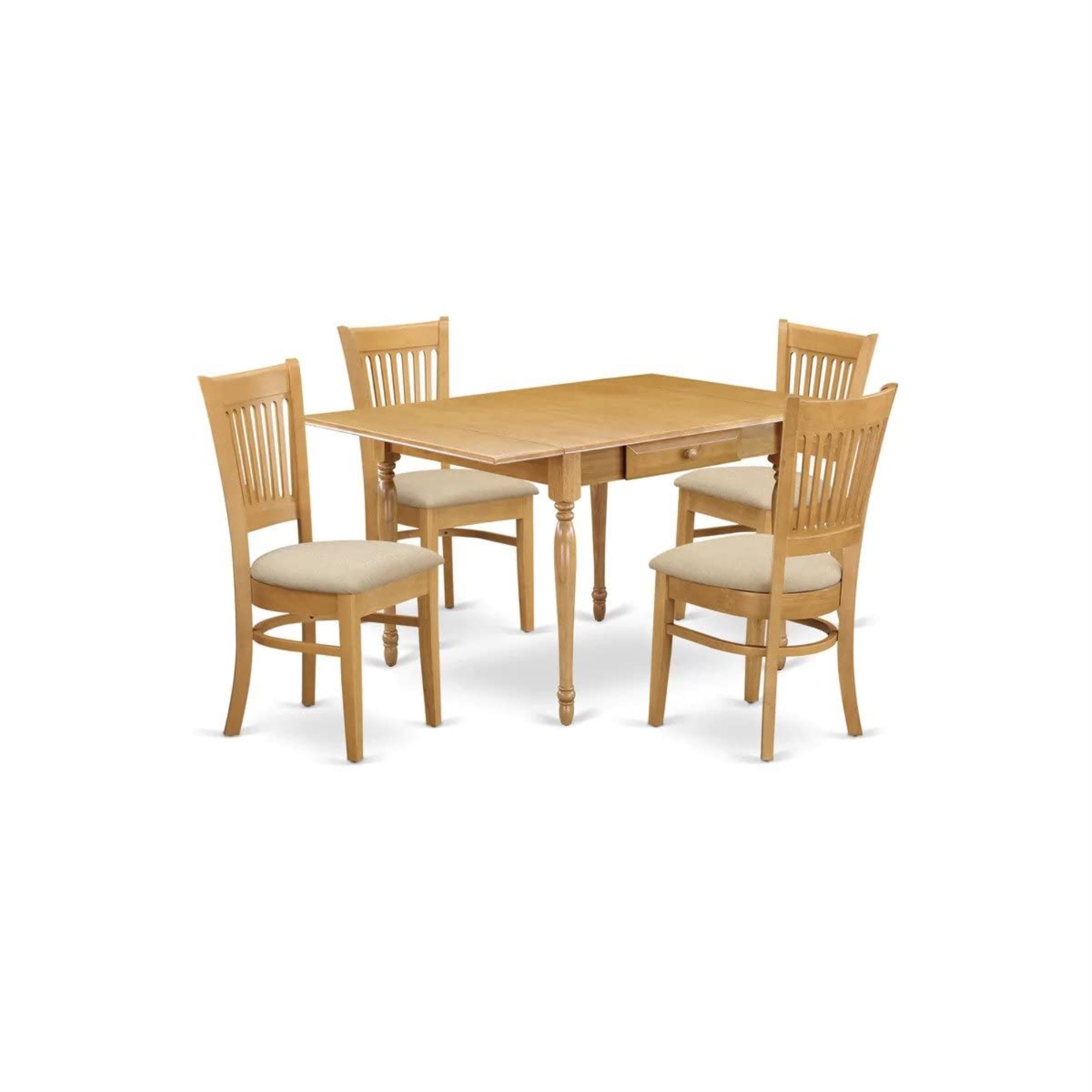 Ergode Mzva5-Oak-C 5-Piece Kitchen Table Set, Oak Finish, Solid Wood Slat Back, Linen Fabric Seat, Easy To Assemble, 36X54 Inch Table, 4 Chairs