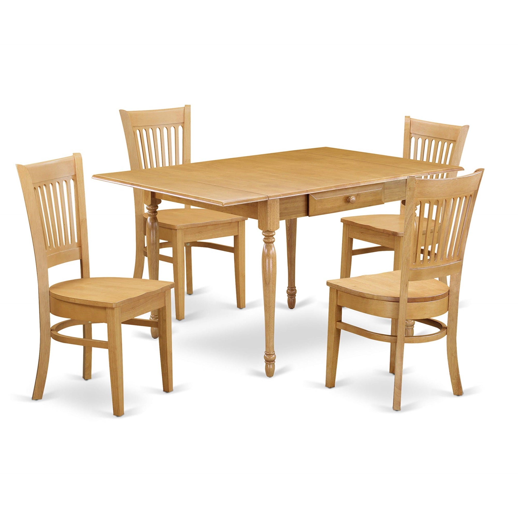 Ergode Mzva5-Oak-W, 5-Piece Dining Table Set, Modern Design, Wood Table With Dropleaf, 4 Stylish Chairs, Oak Finish, Easy Assembly & Cleaning, Asian Solid Wood, 36X54 Inch