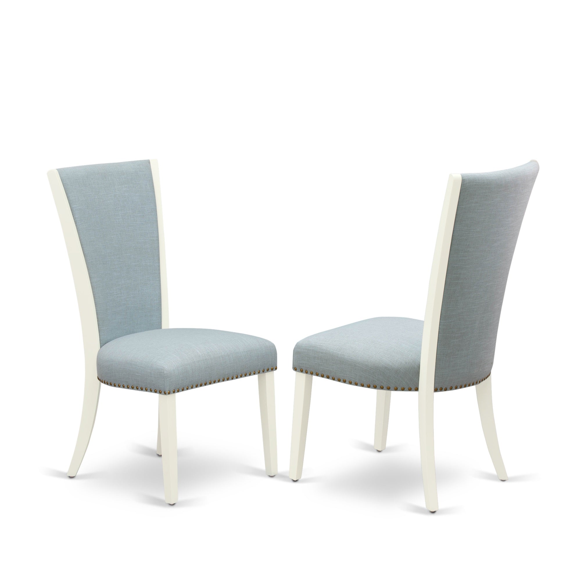 Ergode Mzve5-Lwh-15: 4-Piece Linen Fabric Baby Blue Dining Chair Set With Linen White Wooden Table