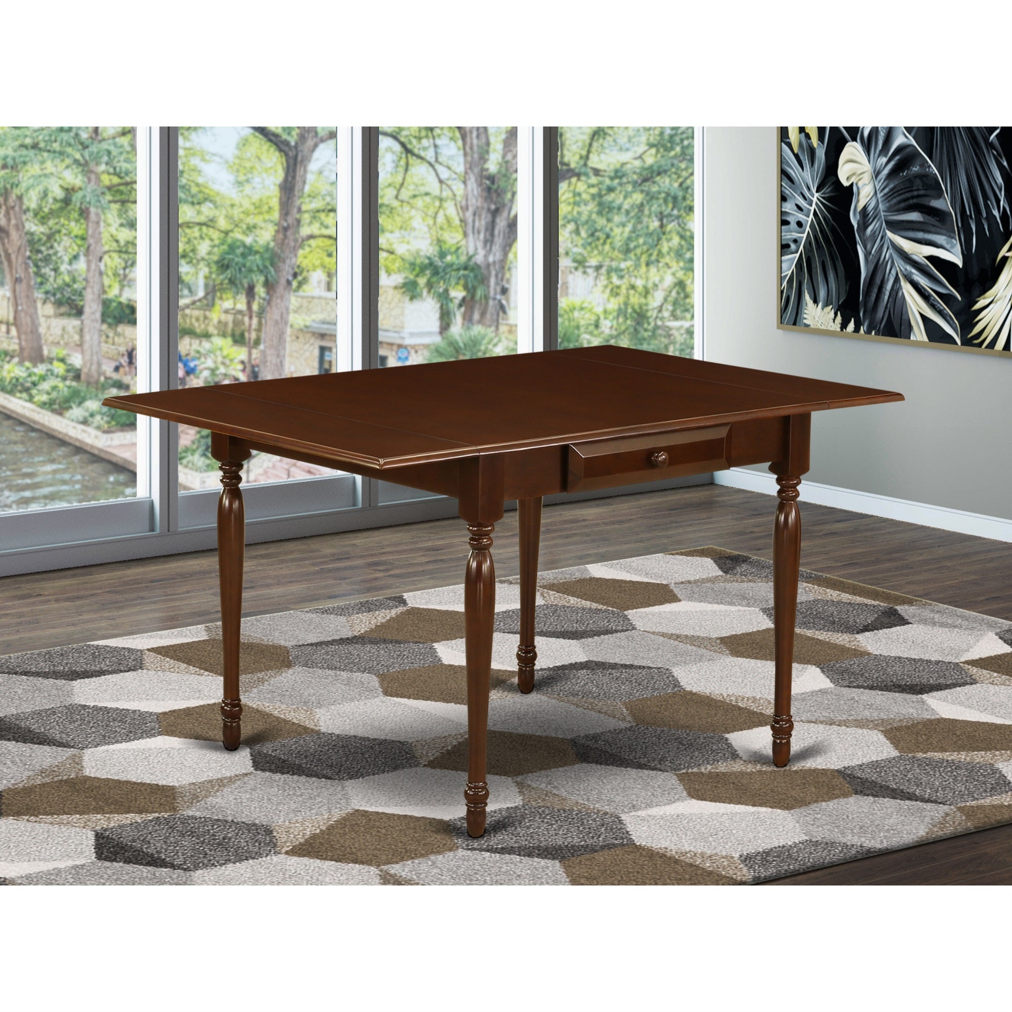 Ergode Mzve5-Mah-47 Wooden Dining Table Set With 4 Kitchen Chairs - Linen Fabric Light Sable Upholstery, Mahogany Finish, Easy Assembly