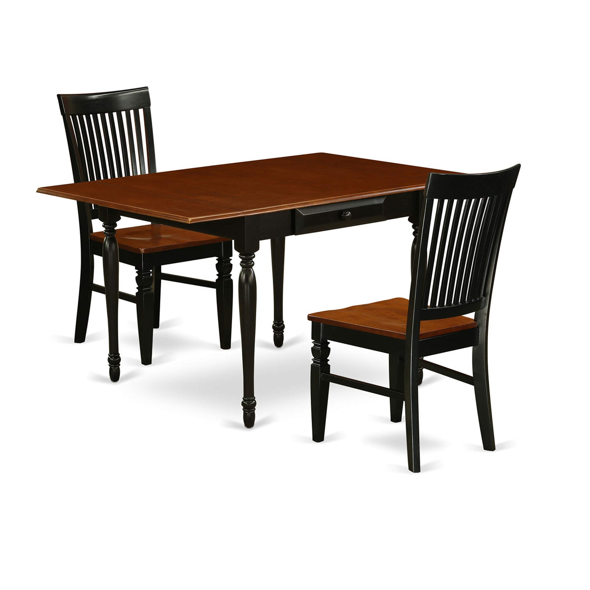East West Furniture Mzwe3-Bch-W Monza 3 Piece Modern Set Contains A Rectangle Wooden Table With Dropleaf And 2 Dining Chairs, 36X54 Inch, Black & Cherry