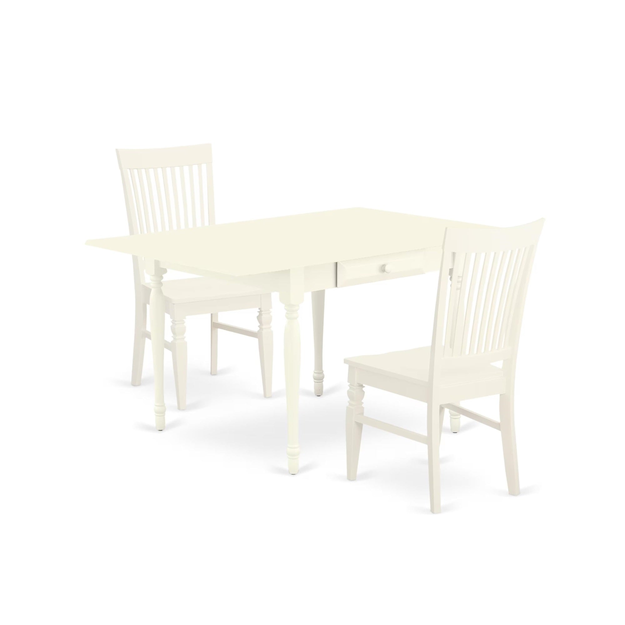 Casafoyer Mzwe3-Lwh-W Monza 3 Piece Modern Set Contains A Rectangle Wooden Table With Dropleaf And 2 Dining Chairs, 36X54 Inch, Linen White