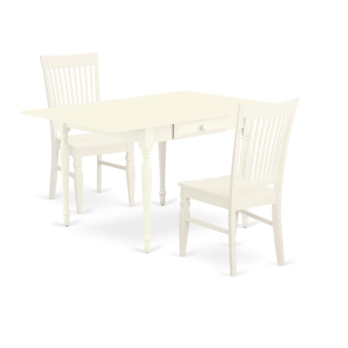 East West Furniture Mzwe3-Lwh-W Monza 3 Piece Modern Set Contains A Rectangle Wooden Table With Dropleaf And 2 Dining Chairs, 36X54 Inch, Linen White