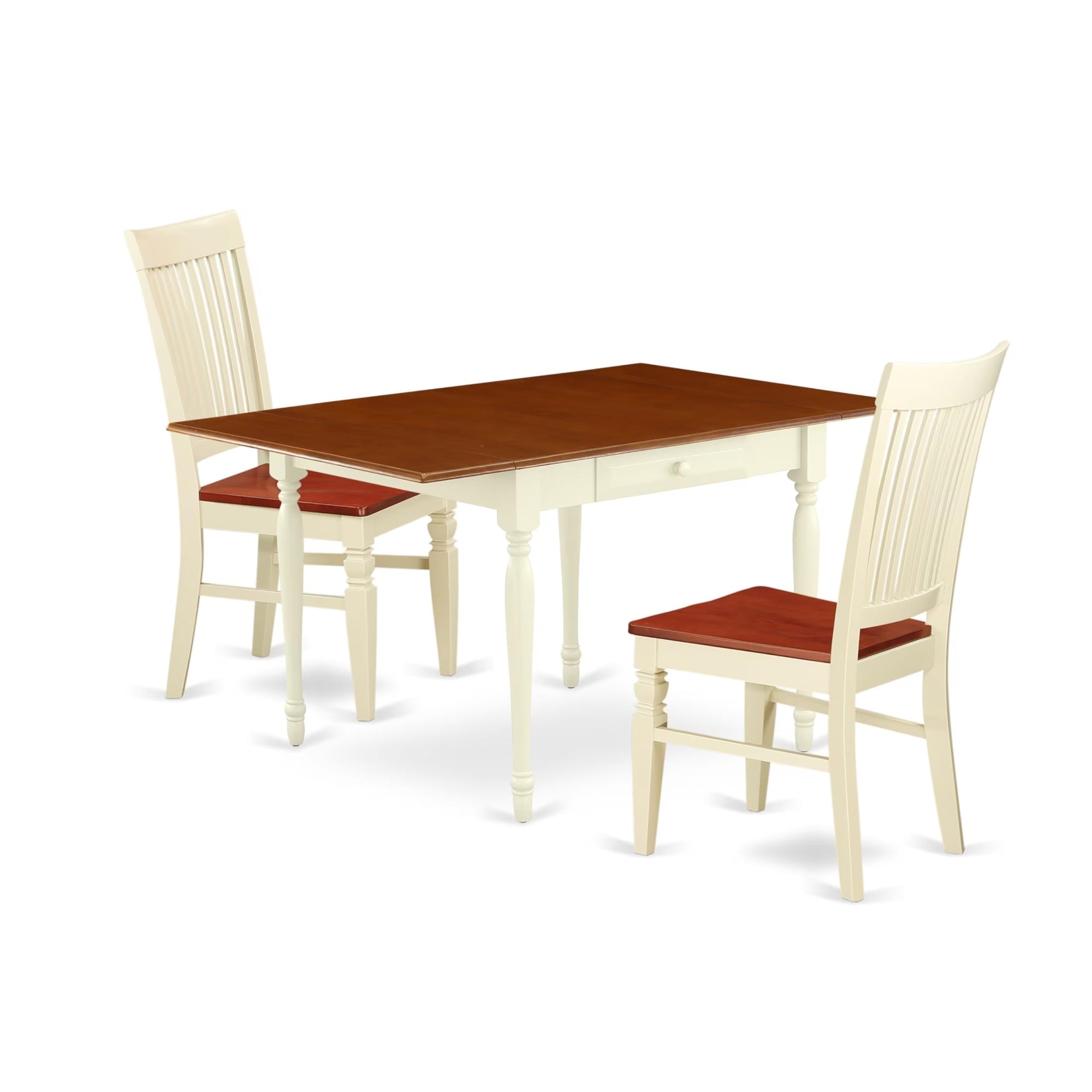 Casafoyer Mzwe3-Whi-W Monza 3 Piece Kitchen Set For Small Spaces Contains A Rectangle Room Table With Dropleaf And 2 Dining Chairs, 36X54 Inch, Buttermilk & Cherry