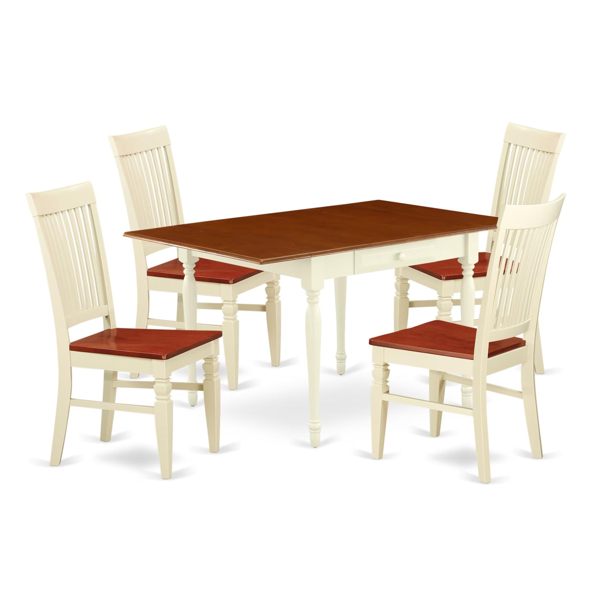 Casafoyer Mzwe5-Whi-W Monza 5 Piece Set For 4 Includes A Rectangle Table With Dropleaf And 4 Kitchen Dining Chairs, 36X54 Inch, Buttermilk & Cherry